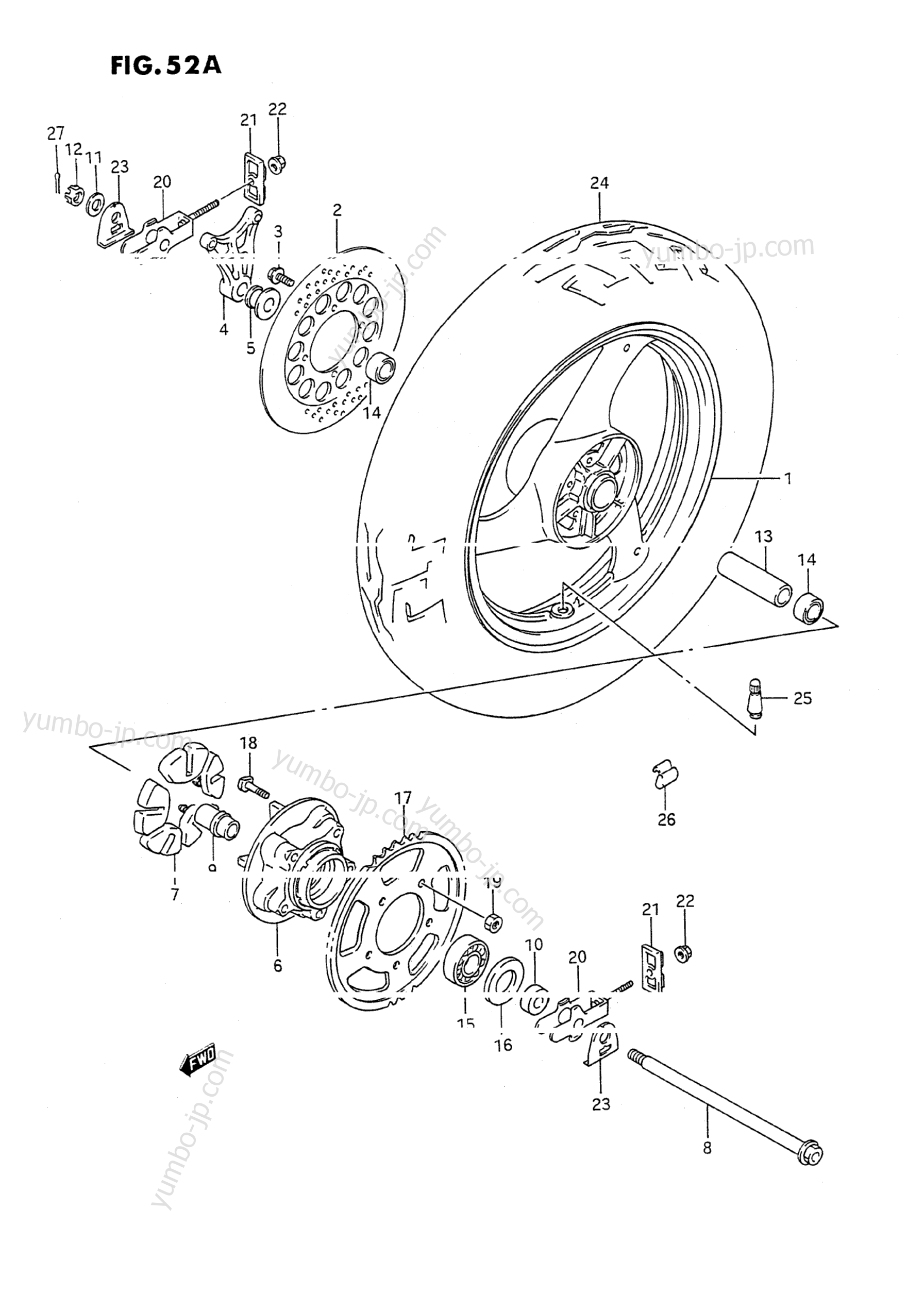 REAR WHEEL (MODEL K/L/M/N/P/R/S/T) для мотоциклов SUZUKI Katana (GSX600F) 1996 г.