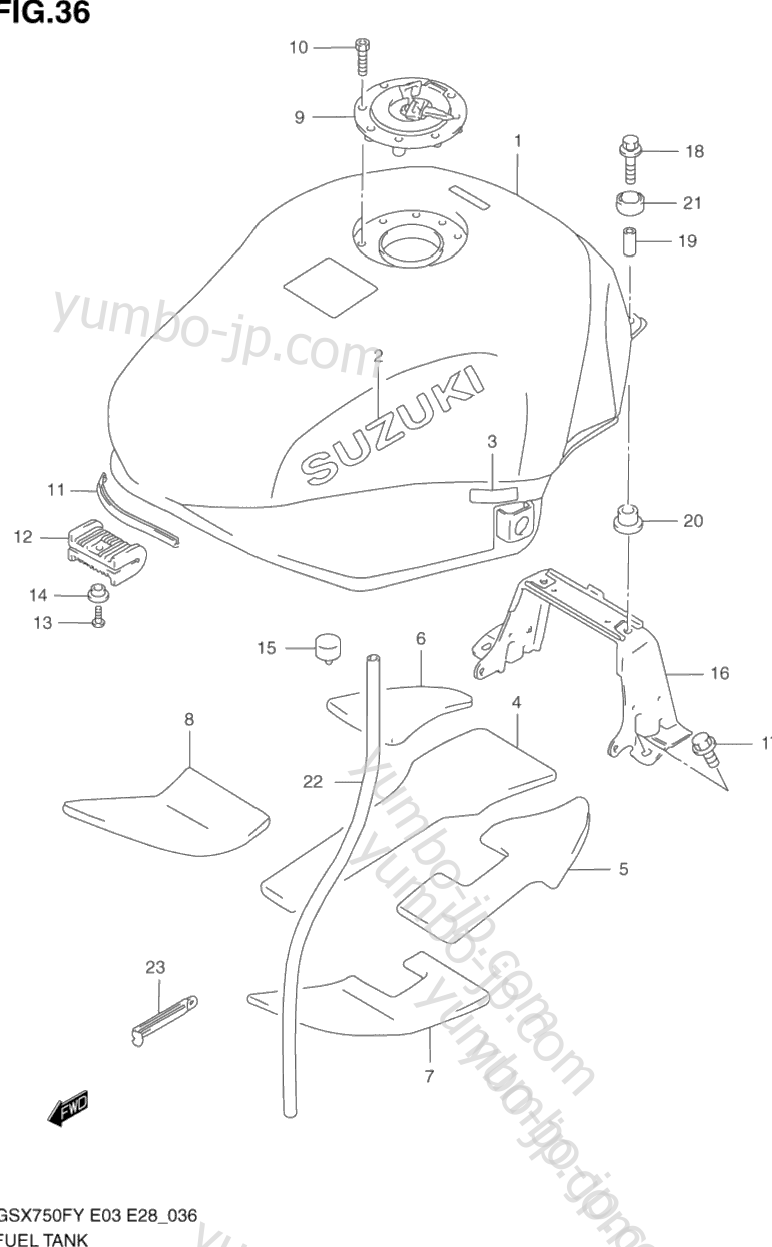 FUEL TANK (MODEL W/X) for motorcycles SUZUKI Katana (GSX750F) 2003 year