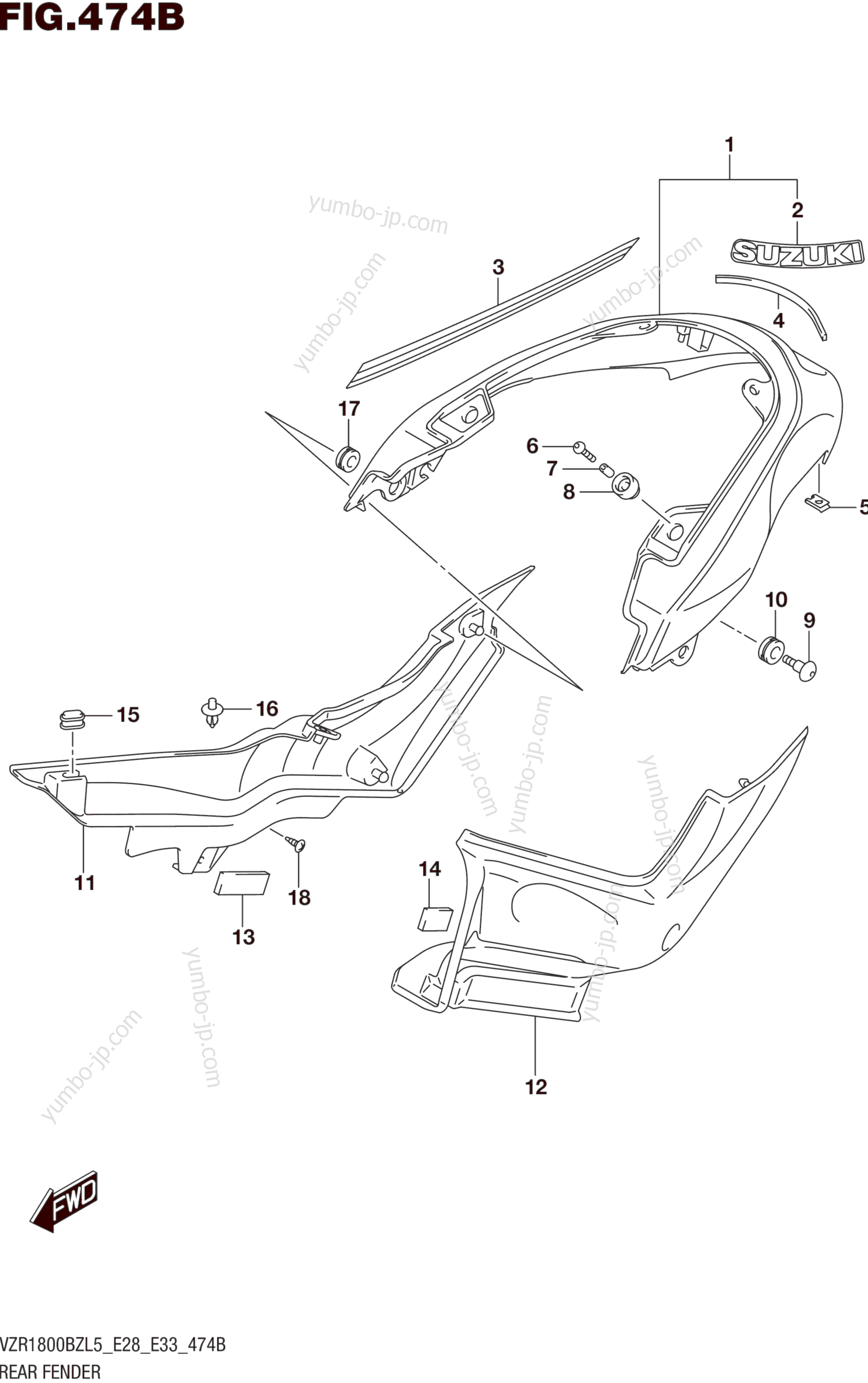 REAR FENDER (VZR1800BZL5 E33) для мотоциклов SUZUKI VZR1800BZ 2015 г.