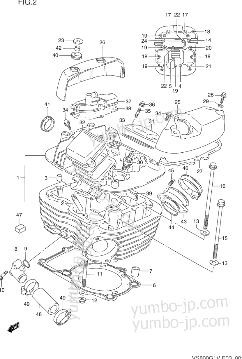 CYLINDER HEAD (REAR) для мотоциклов SUZUKI Intruder (VS800GL) 1995 г.