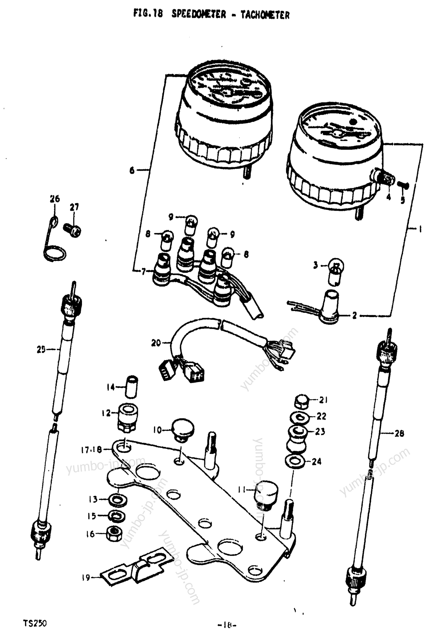 Speedometer - Tachometer for motorcycles SUZUKI TS250 1975 year