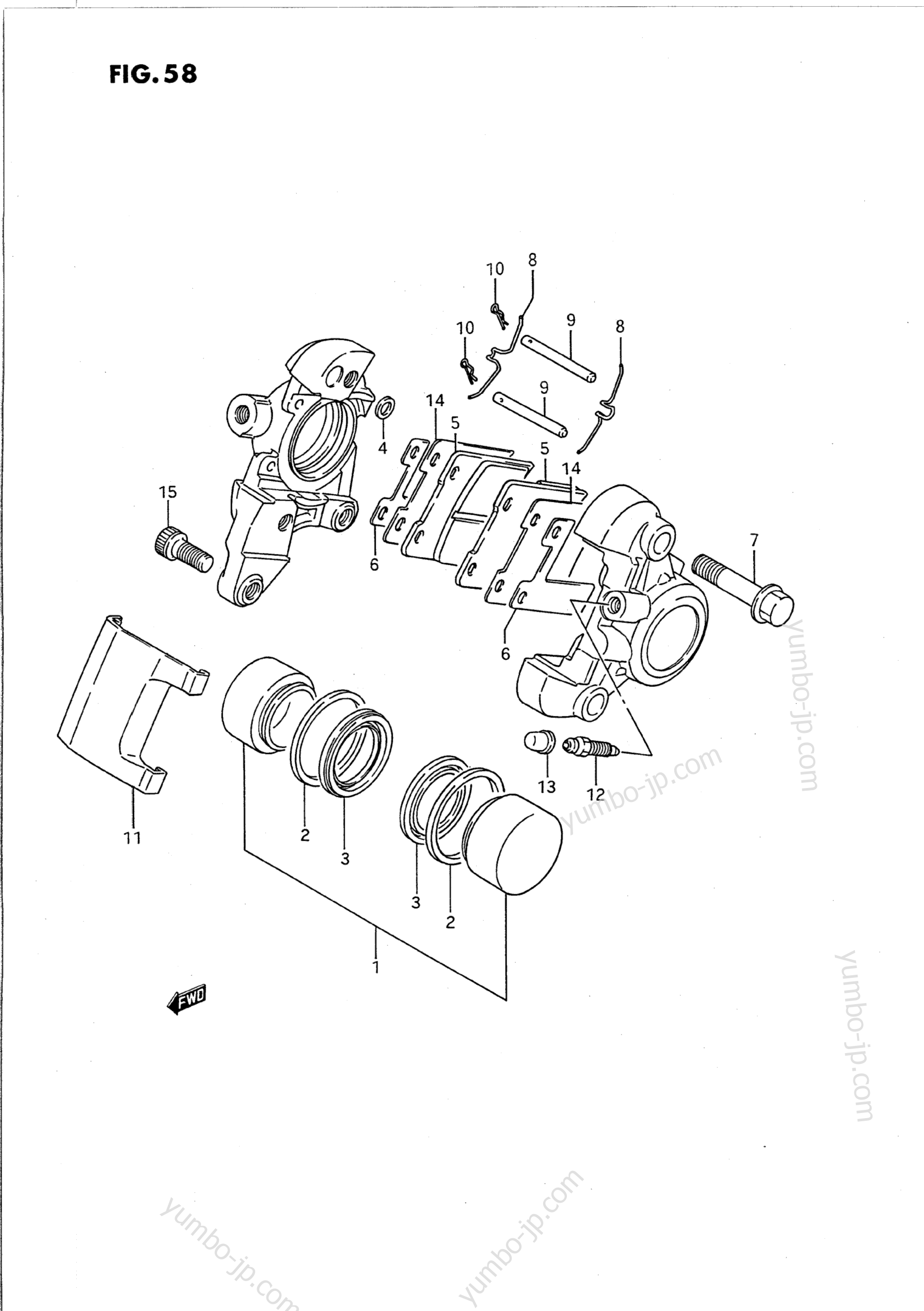 REAR CALIPER (MODEL H/J/L/M/N) for motorcycles SUZUKI Intruder (VS1400GLP) 1988 year