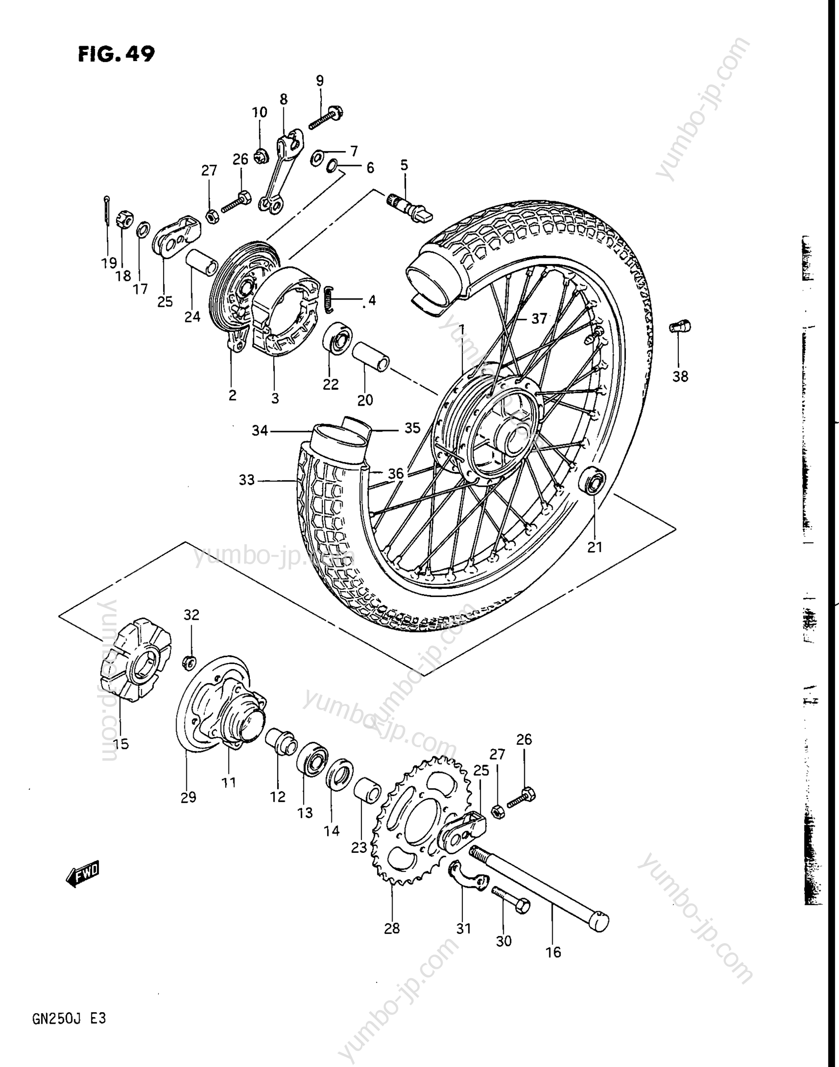 REAR WHEEL for motorcycles SUZUKI 1985, (GN250) 1988 year