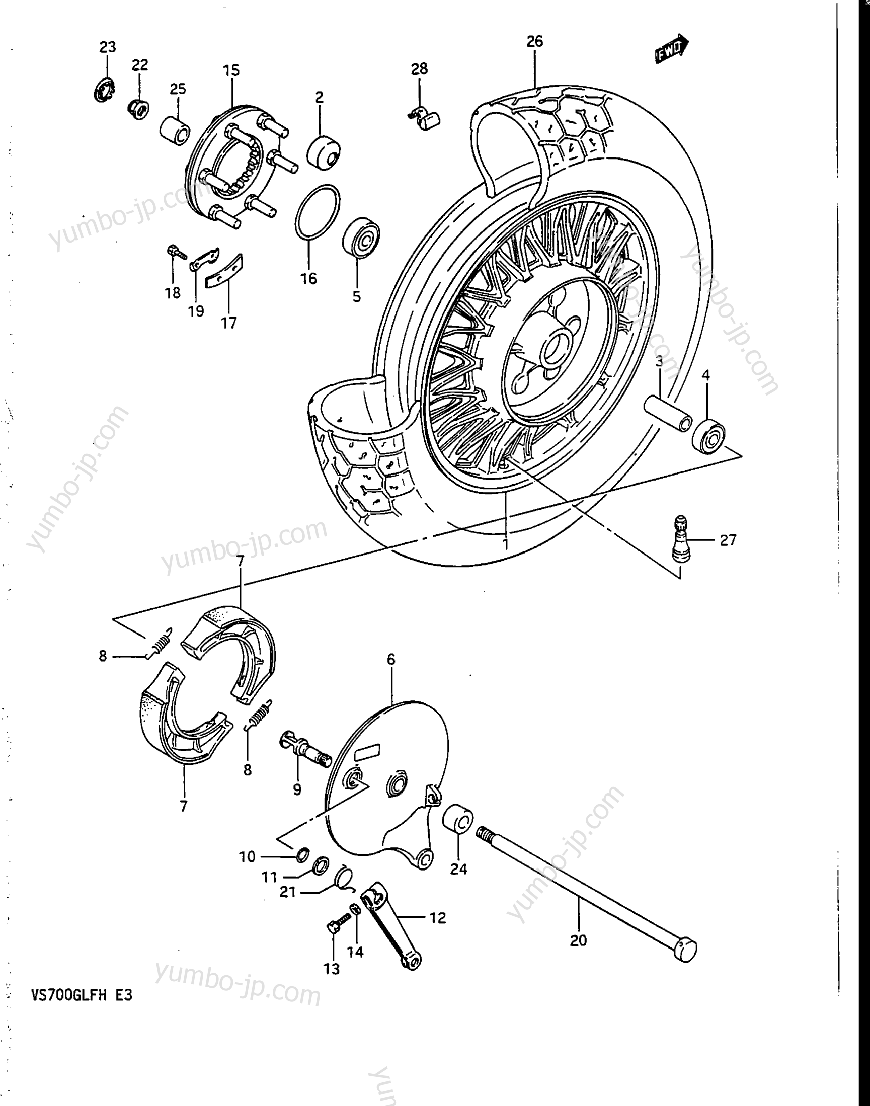 REAR WHEEL (VS700GLEFH/GLEPH) for motorcycles SUZUKI Intruder (VS700GLP) 1986 year