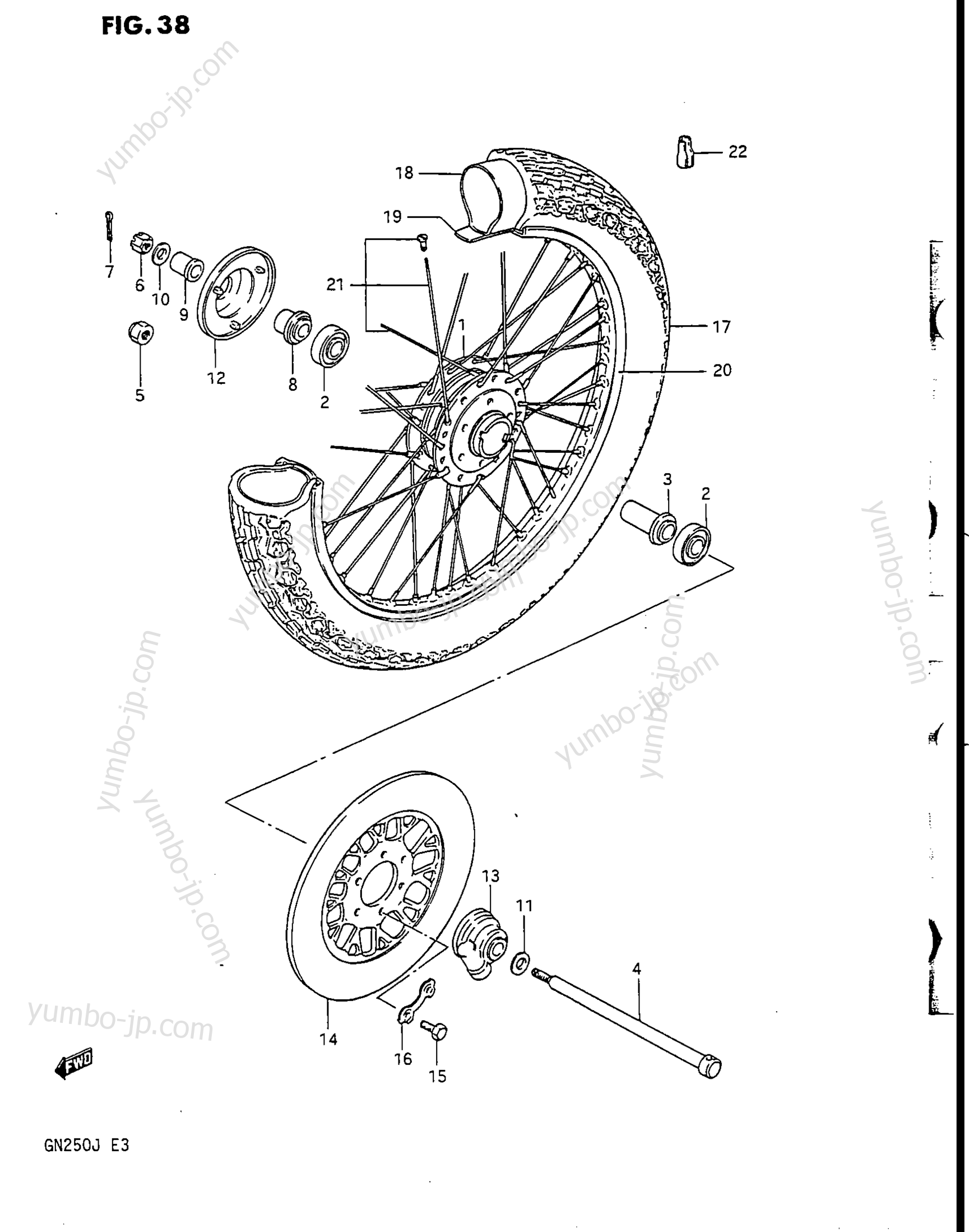 FRONT WHEEL (MODEL J) for motorcycles SUZUKI 1985, (GN250) 1988 year