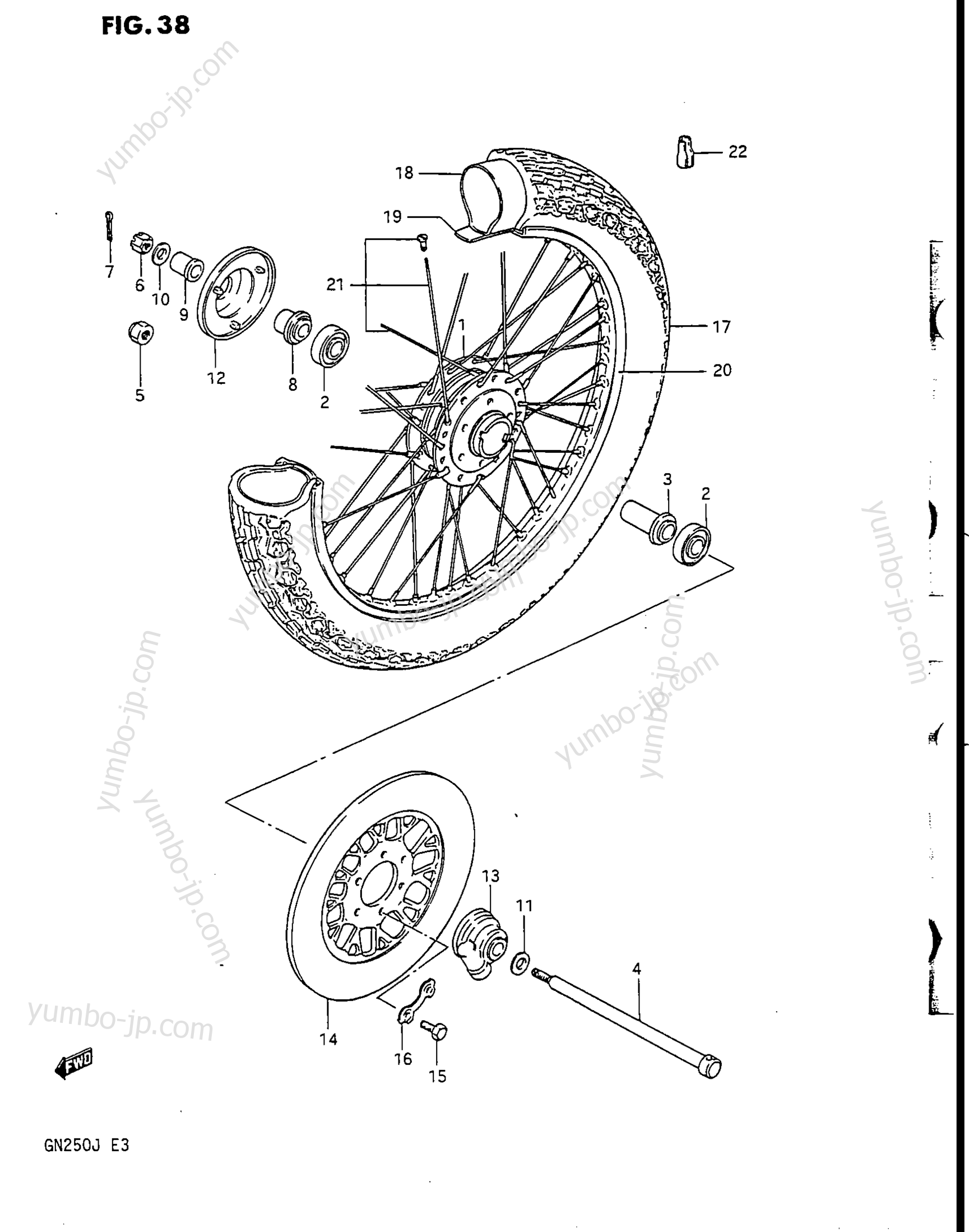 FRONT WHEEL (MODEL J) для мотоциклов SUZUKI 1985, (GN250) 1988 г.