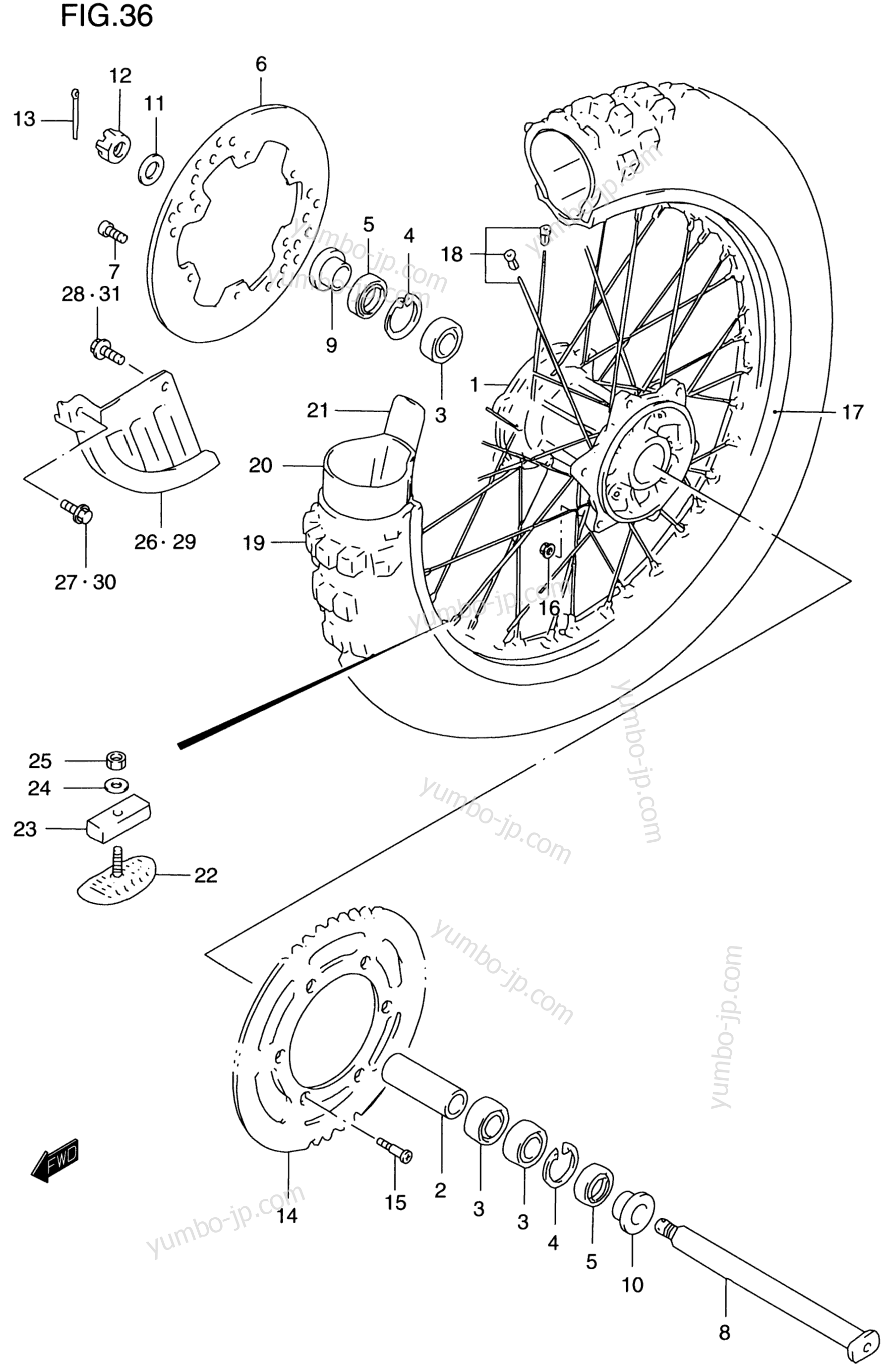 REAR WHEEL (MODEL T/V/W/X) for motorcycles SUZUKI RM125 2000 year
