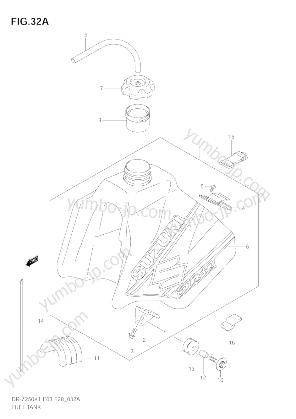 FUEL TANK (MODEL K2) for motorcycles SUZUKI DR-Z250 2002 year