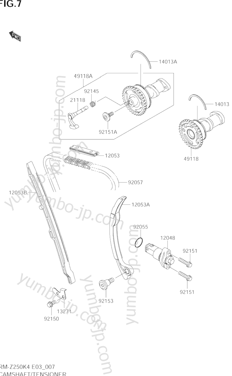 CAMSHAFT/TENSIONER for motorcycles SUZUKI RM-Z250 2004 year