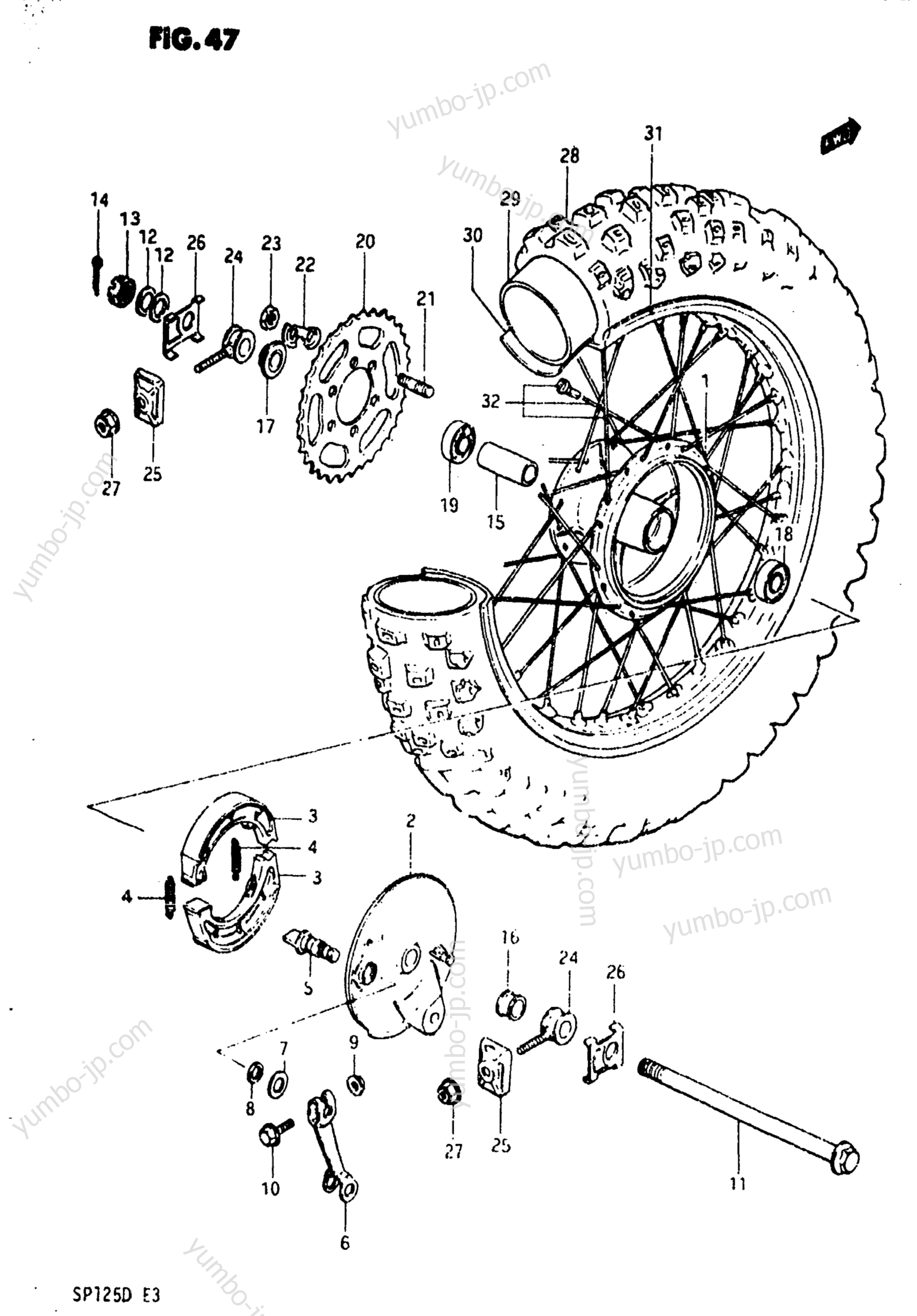 REAR WHEEL для мотоциклов SUZUKI SP125 1983 г.