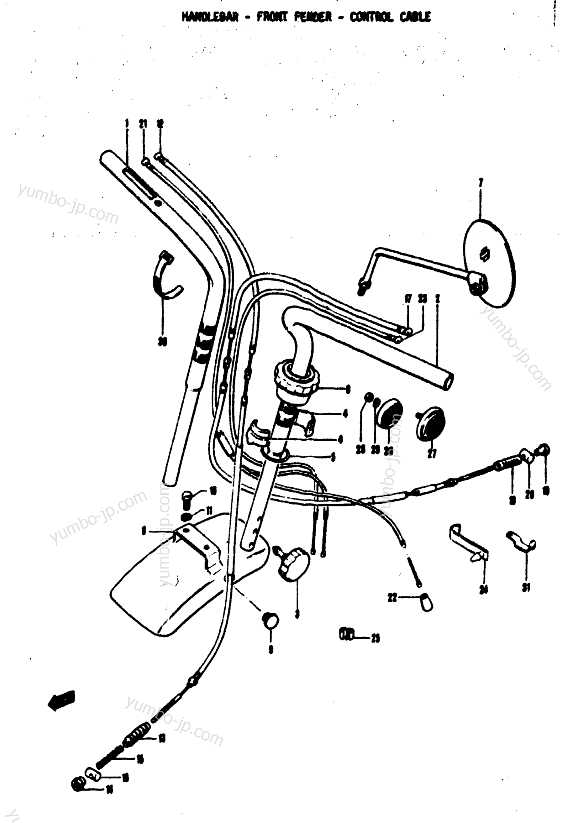 HANDLEBAR - FRONT FENDER - CONTROL CABLE для мотоциклов SUZUKI MT50 1973 г.