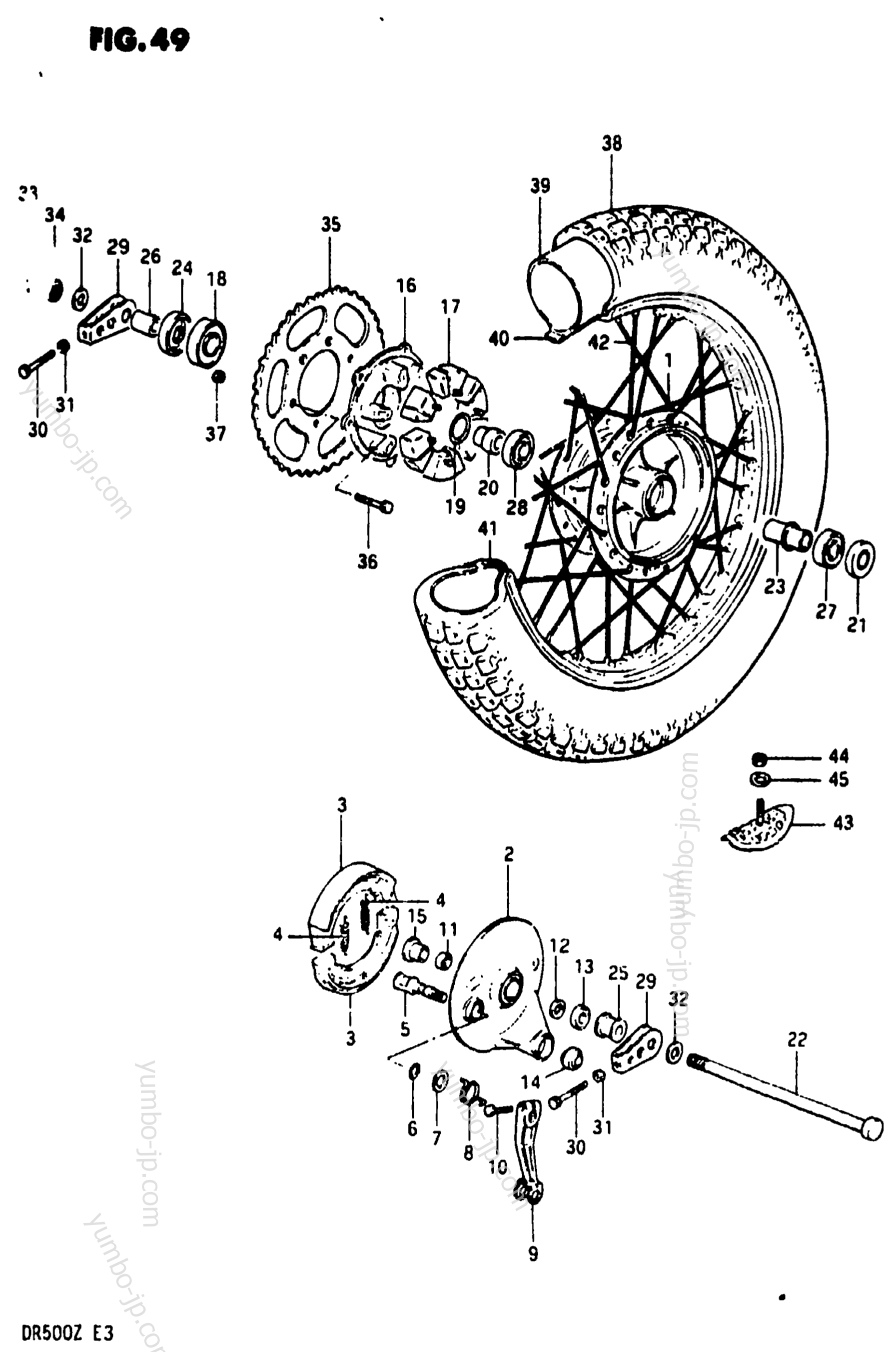 REAR WHEEL for motorcycles SUZUKI DR500 1981 year