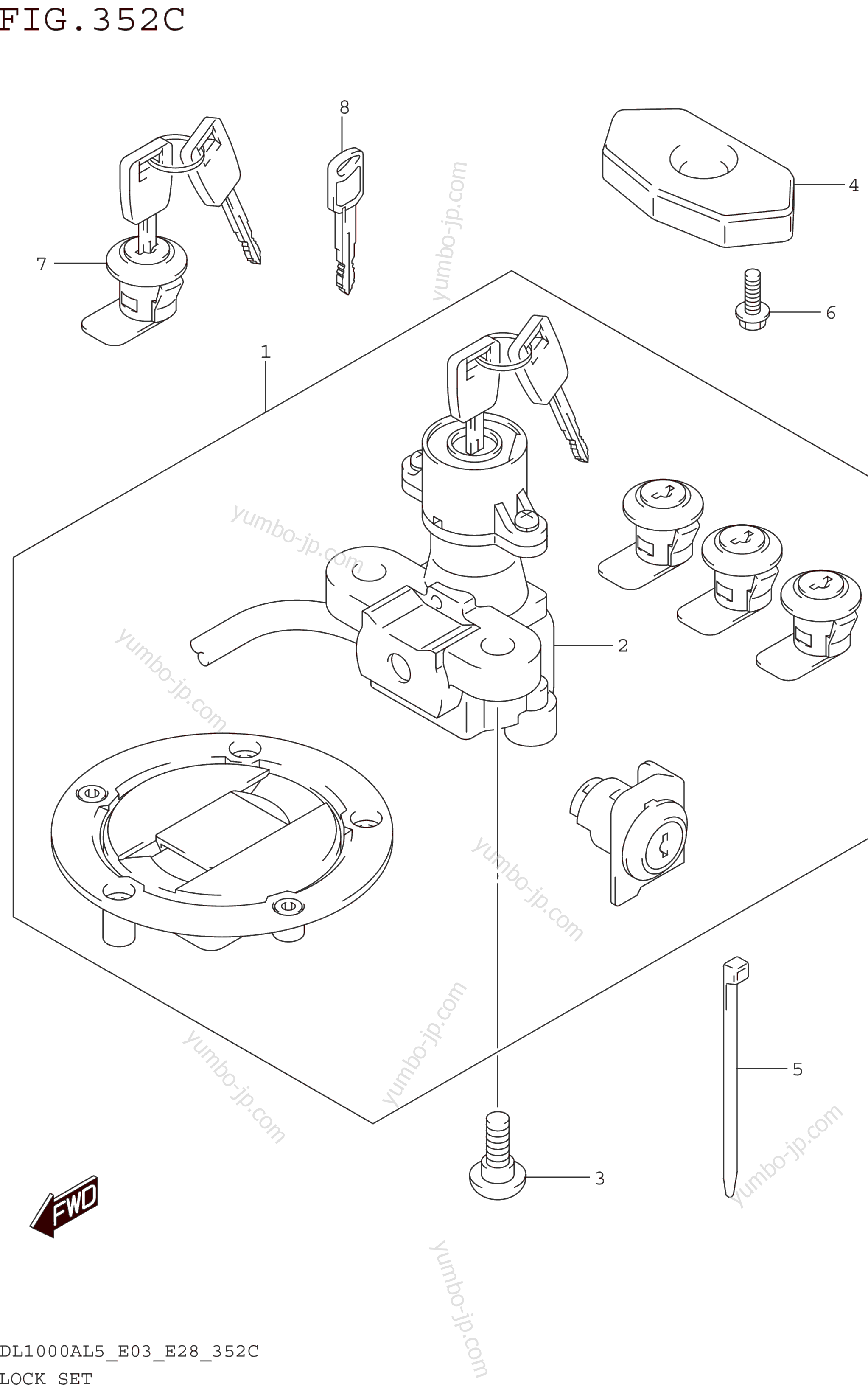 LOCK SET (FOR PANNIR CASE) (DL1000AL5 E28) для мотоциклов SUZUKI DL1000A 2015 г.