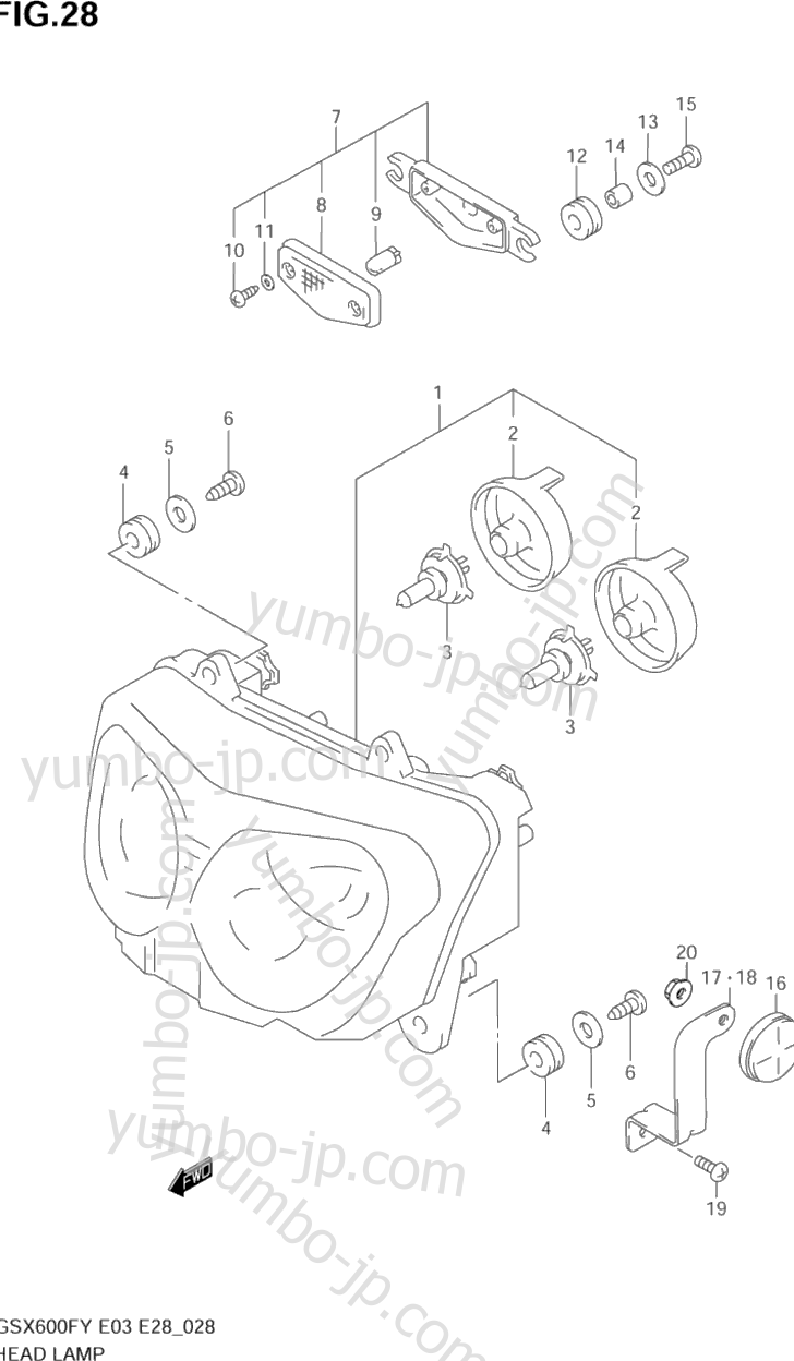 HEADLAMP (MODEL W/X/Y/K1/K2) для мотоциклов SUZUKI Katana (GSX600F) 2000 г.