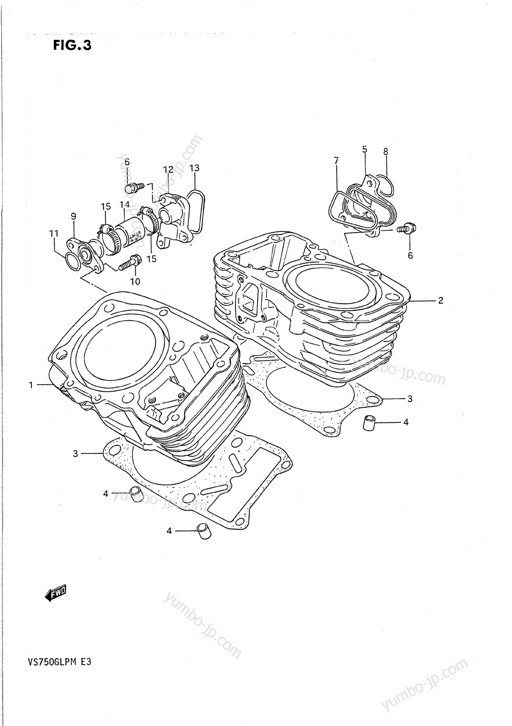 Блок цилиндров для мотоциклов SUZUKI Intruder (VS750GLP) 1991 г.