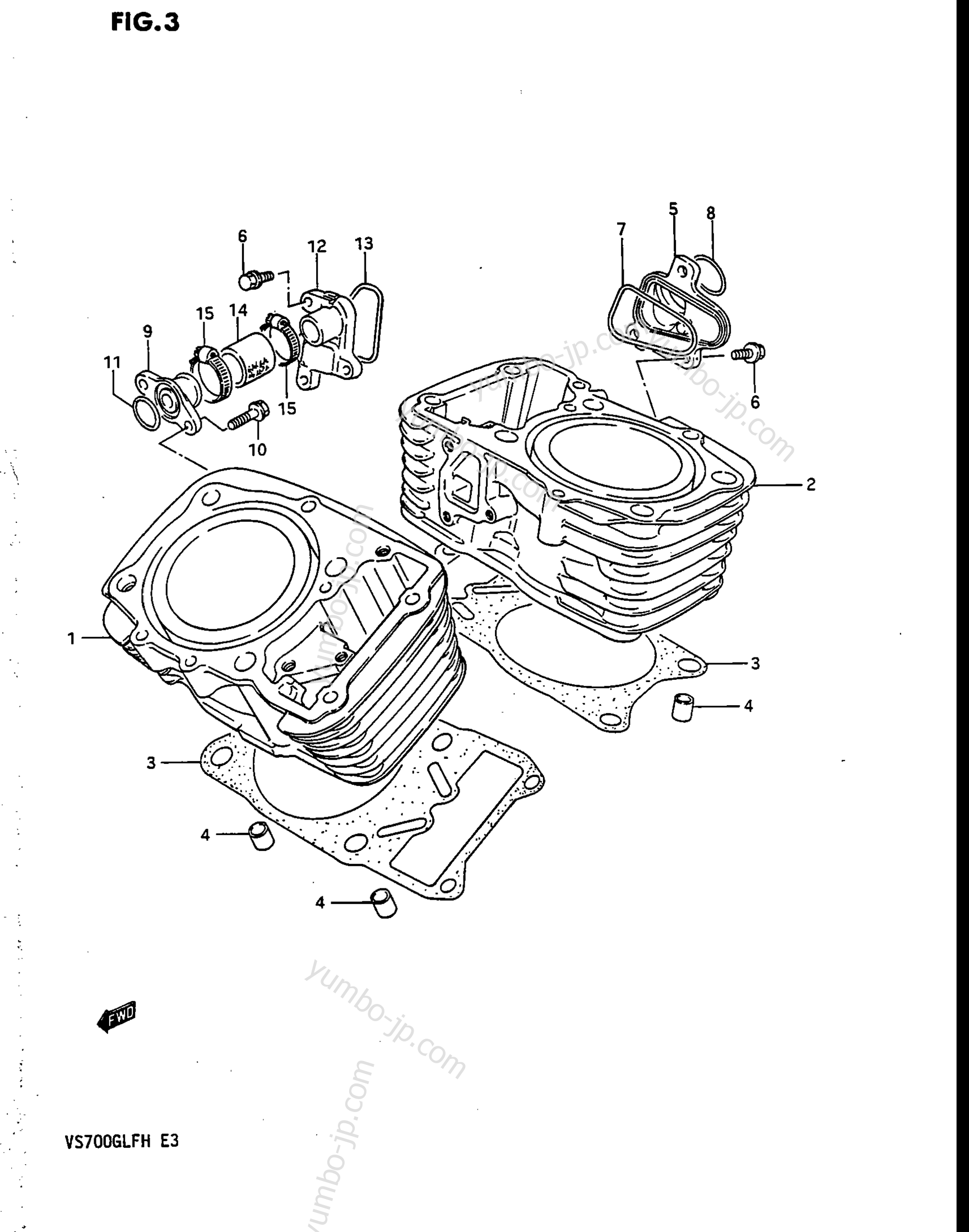 Блок цилиндров для мотоциклов SUZUKI Intruder (VS700GLF) 1986 г.