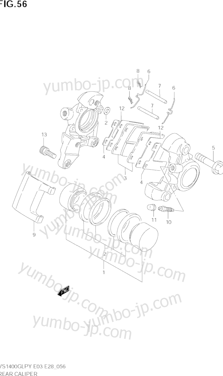 REAR CALIPER для мотоциклов SUZUKI Intruder (VS1400GLP) 2001 г.