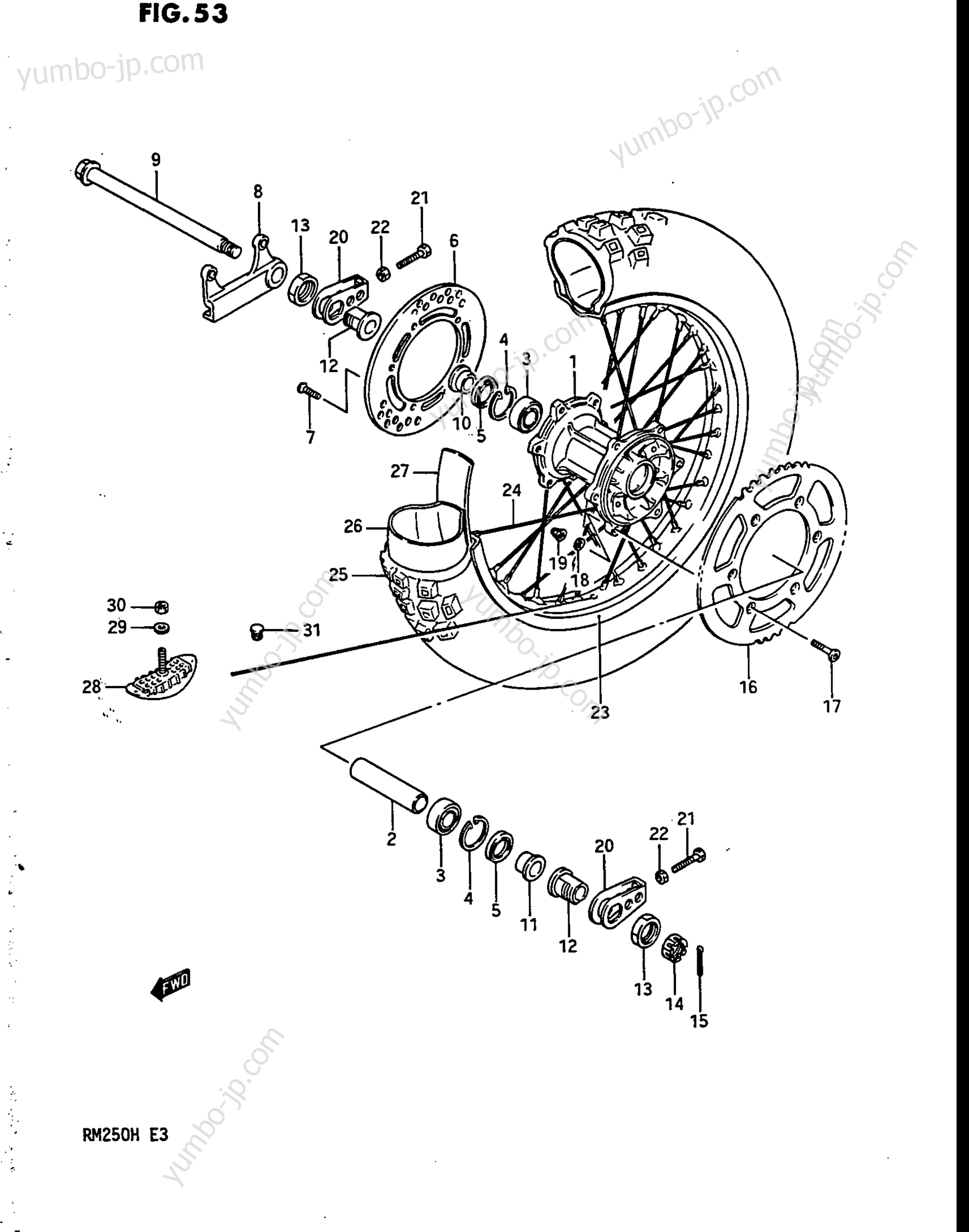 REAR WHEEL (MODEL H) for motorcycles SUZUKI RM250 1987 year
