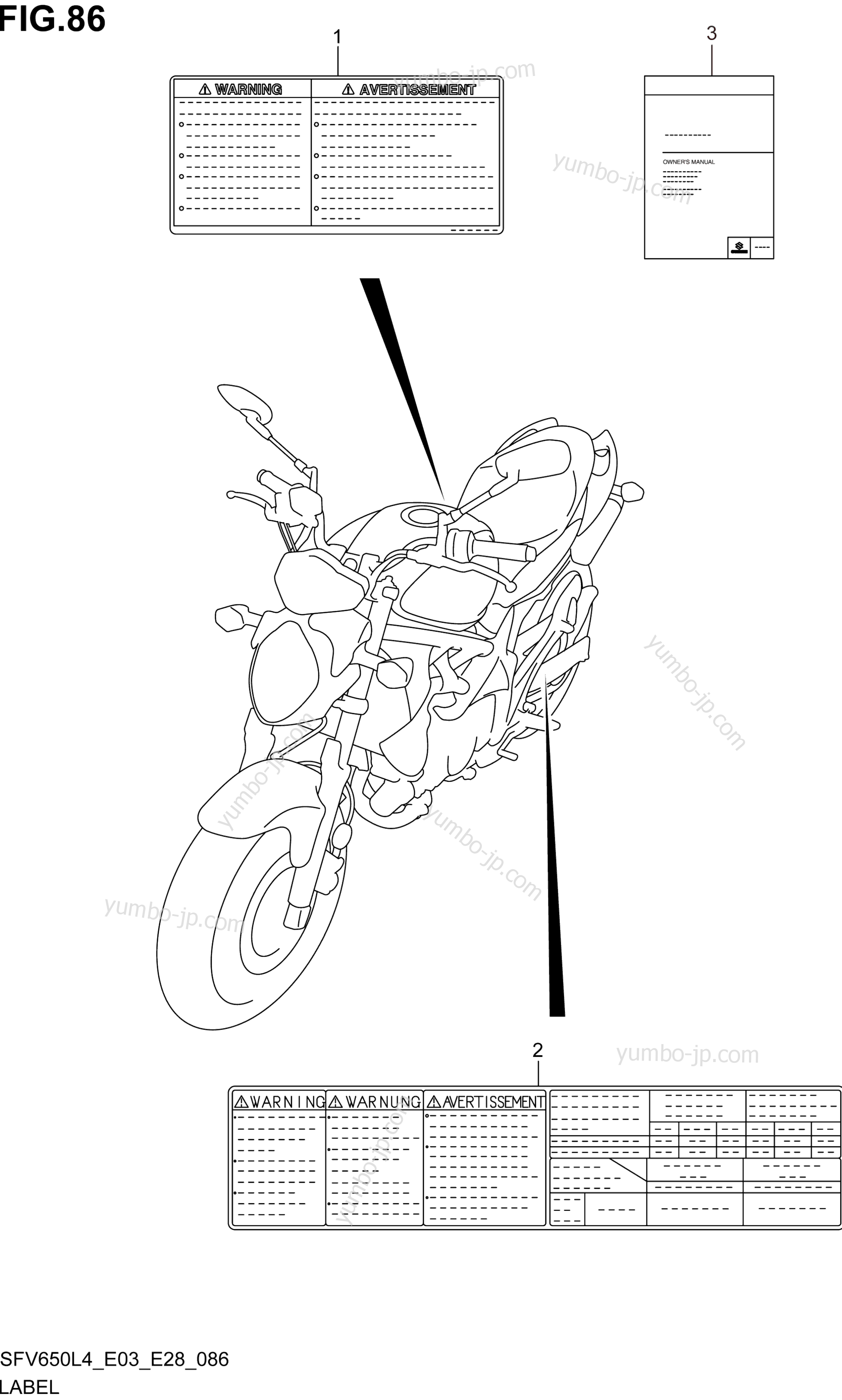 LABEL (SFV650L4 E28) for motorcycles SUZUKI SFV650 2014 year