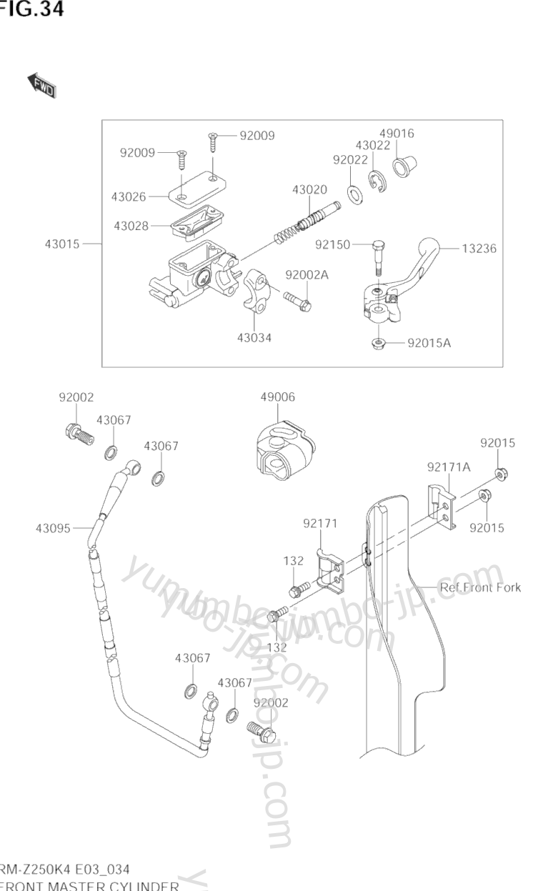 FRONT MASTER CYLINDER for motorcycles SUZUKI RM-Z250 2004 year