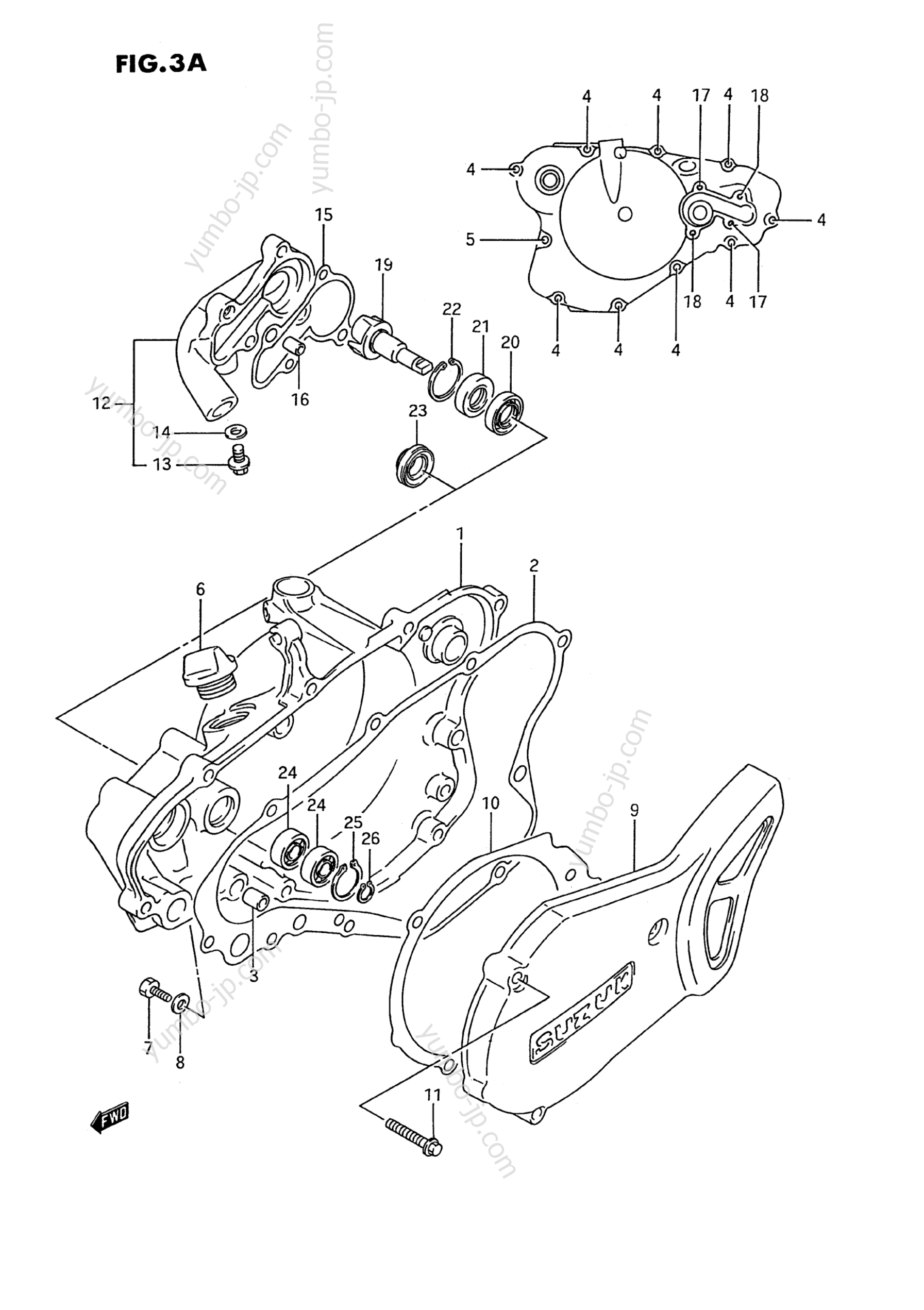 CRANKCASE COVER- WATER PUMP (MODEL K/L/M/N/P/R/S) для мотоциклов SUZUKI RM80 1990 г.