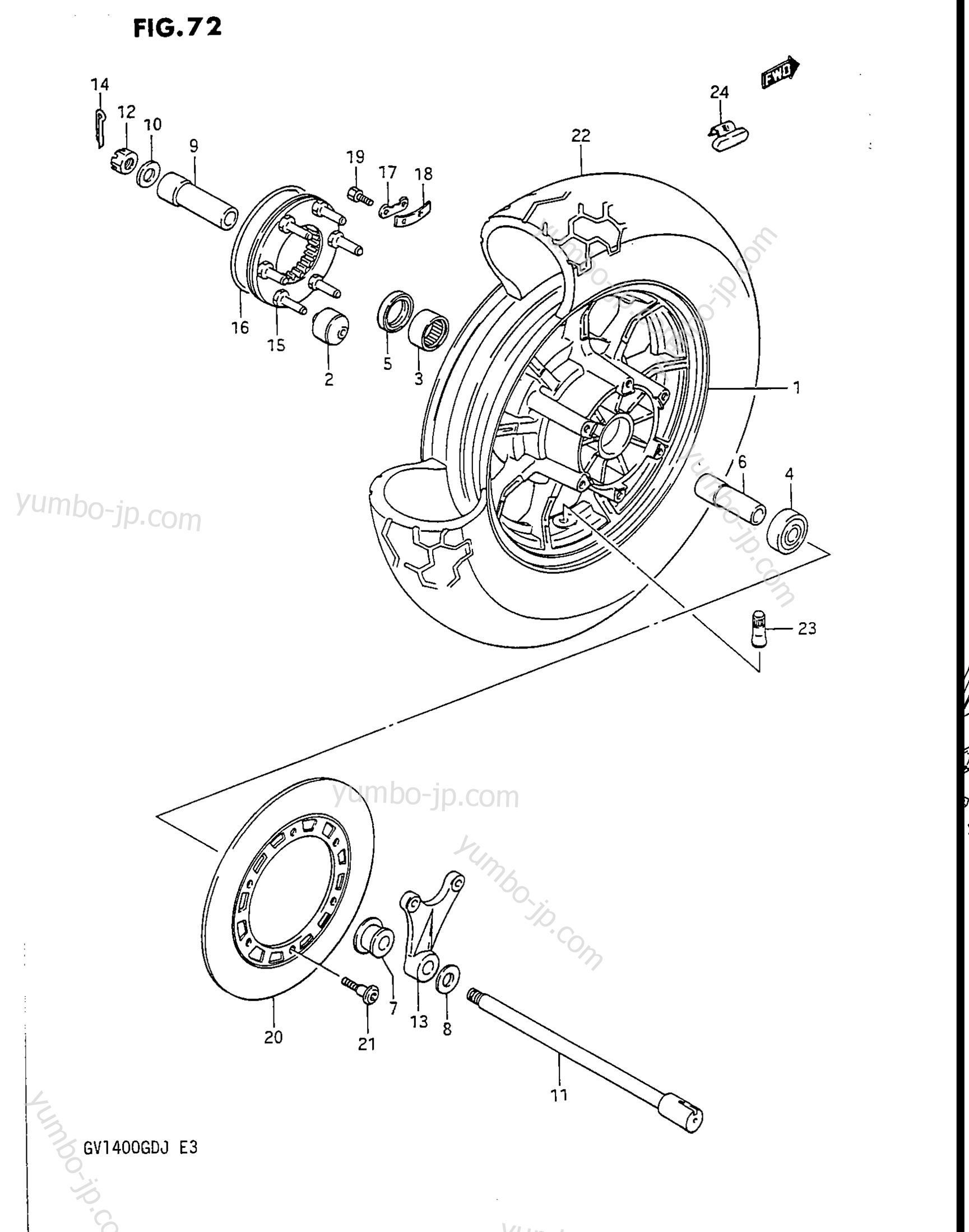REAR WHEEL (GV1400GDG/GTG ~F.NO.103764) для мотоциклов SUZUKI Cavalcade (GV1400GD) 1986 г.