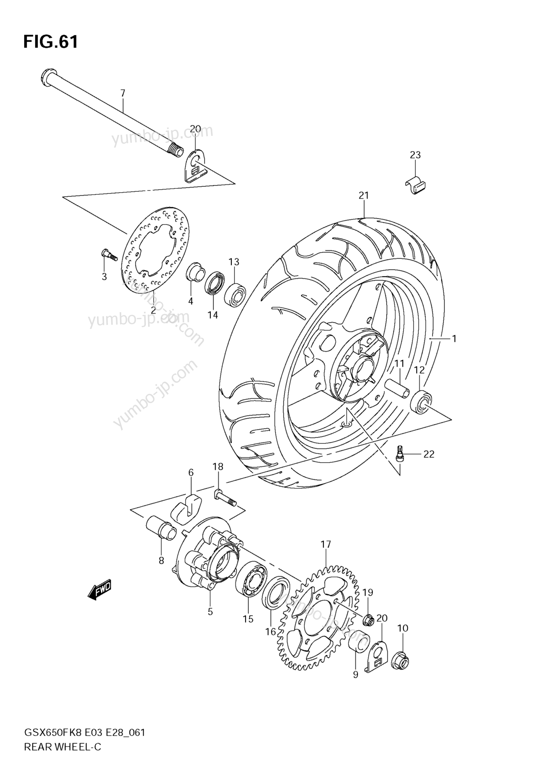 REAR WHEEL for motorcycles SUZUKI GSX650F 2008 year