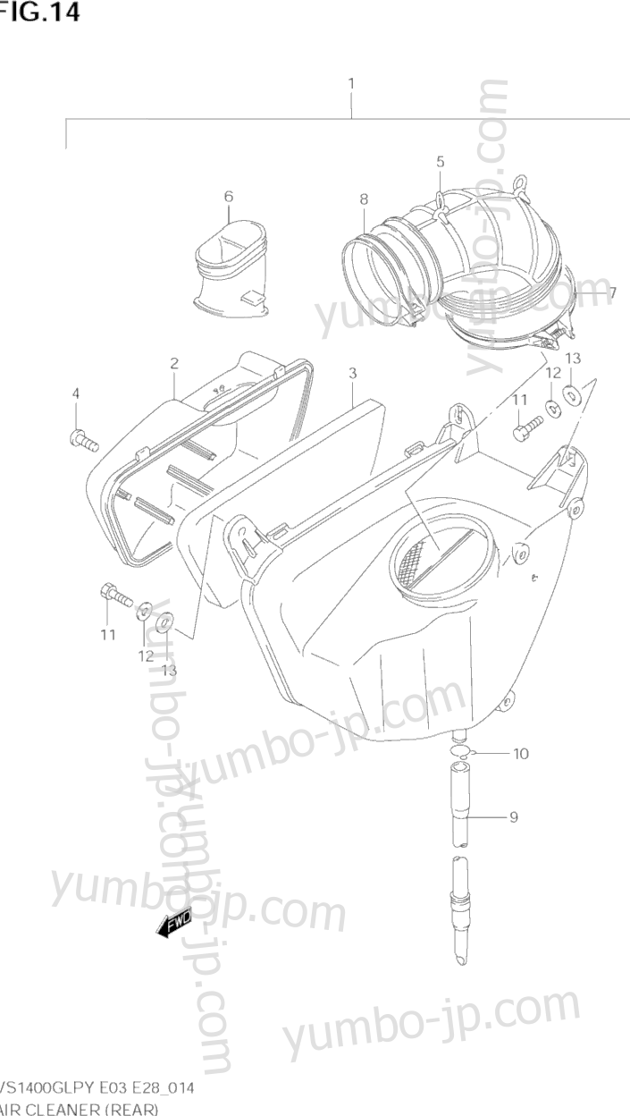AIR CLEANER (REAR) для мотоциклов SUZUKI Intruder (VS1400GLP) 1997 г.