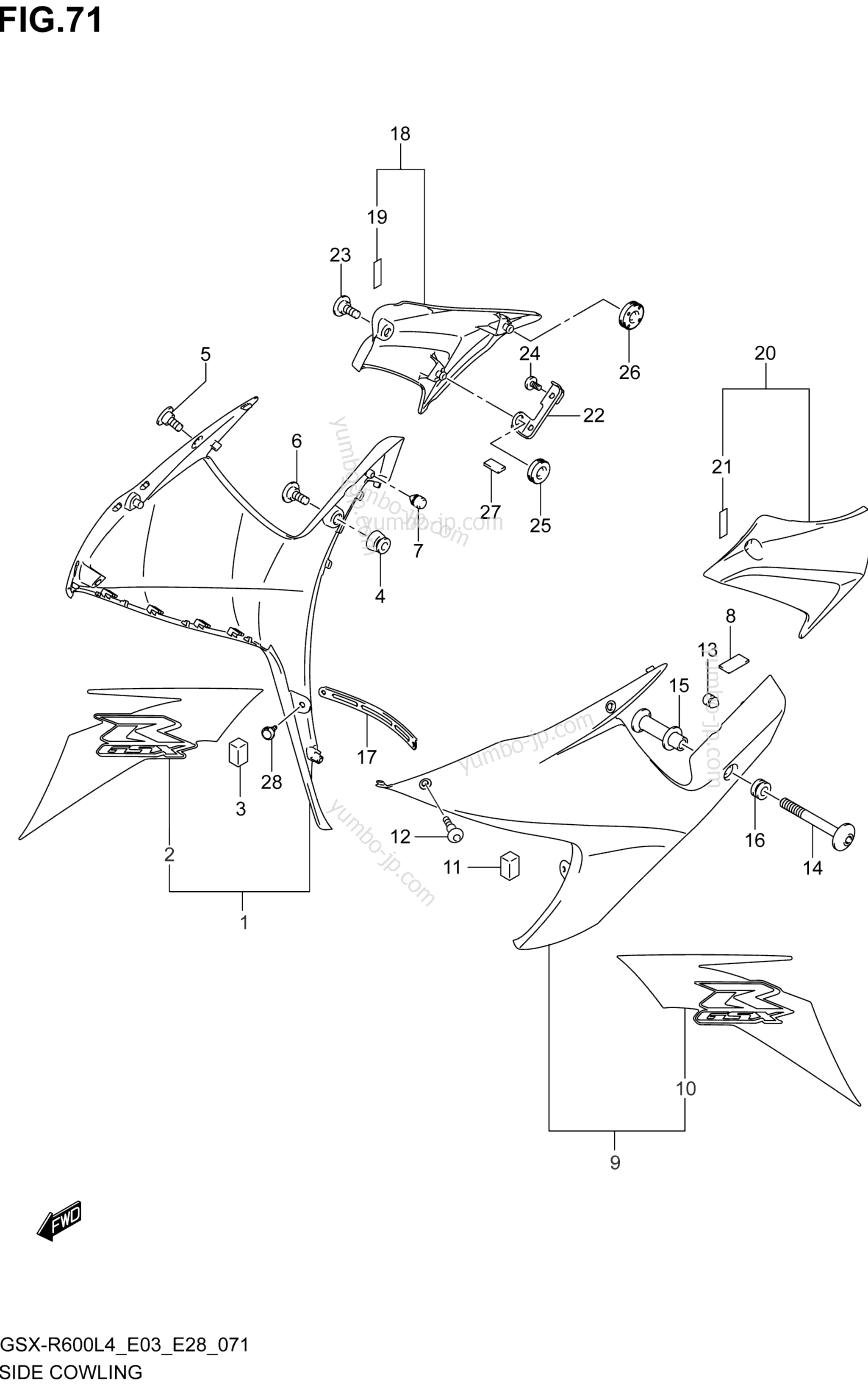 SIDE COWLING (AR5) для мотоциклов SUZUKI GSX-R600 2014 г.