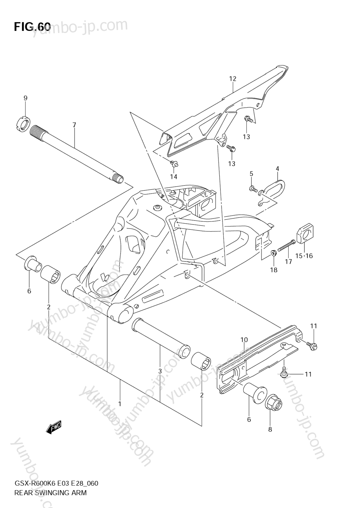 REAR SWINGING ARM for motorcycles SUZUKI GSX-R600 2007 year