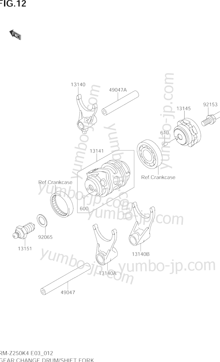 GEAR CHANGE DRUM/SHIFT FORK for motorcycles SUZUKI RM-Z250 2004 year