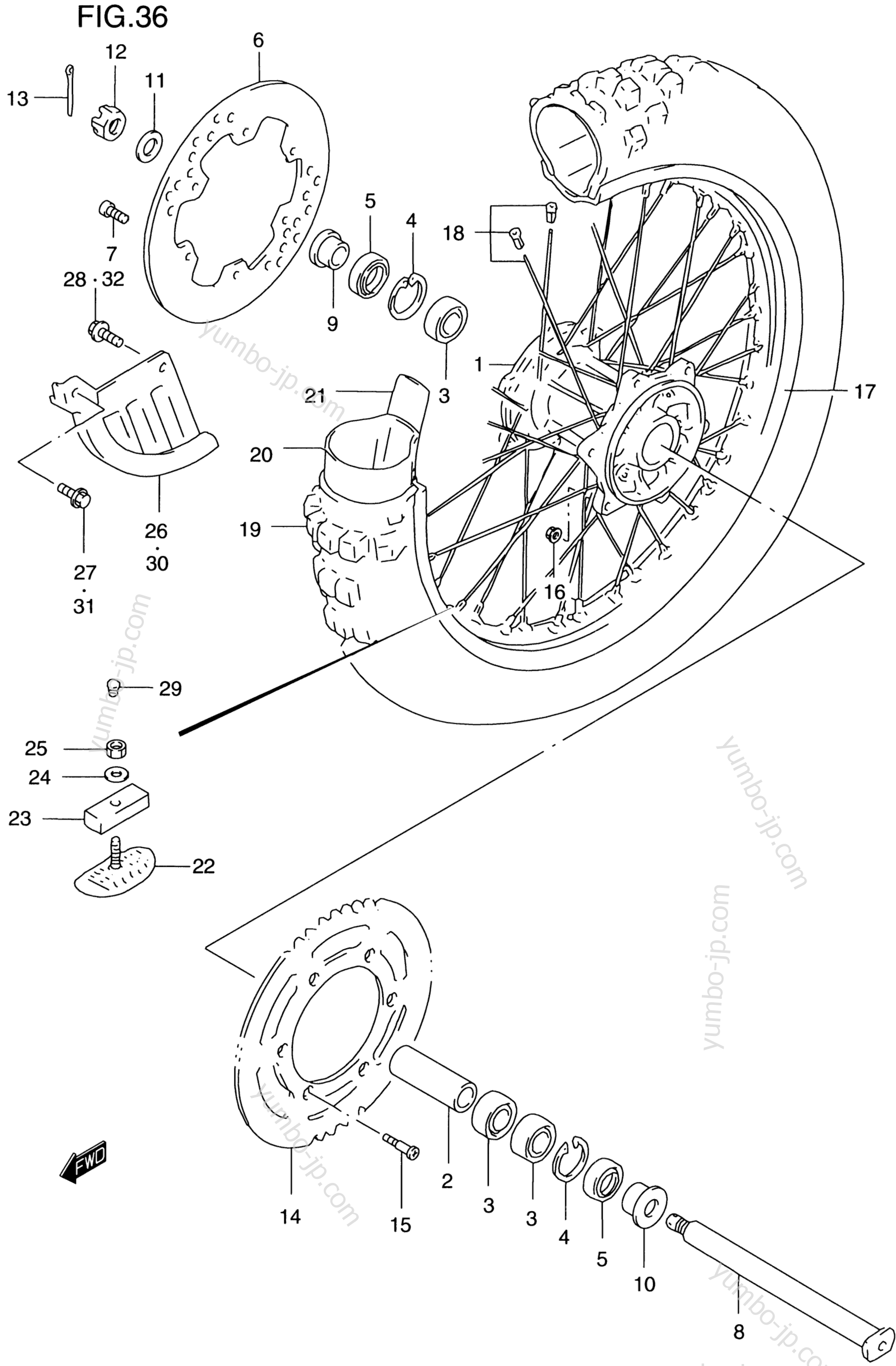 REAR WHEEL (MODEL T/V/W/X) for motorcycles SUZUKI RM250 2000 year