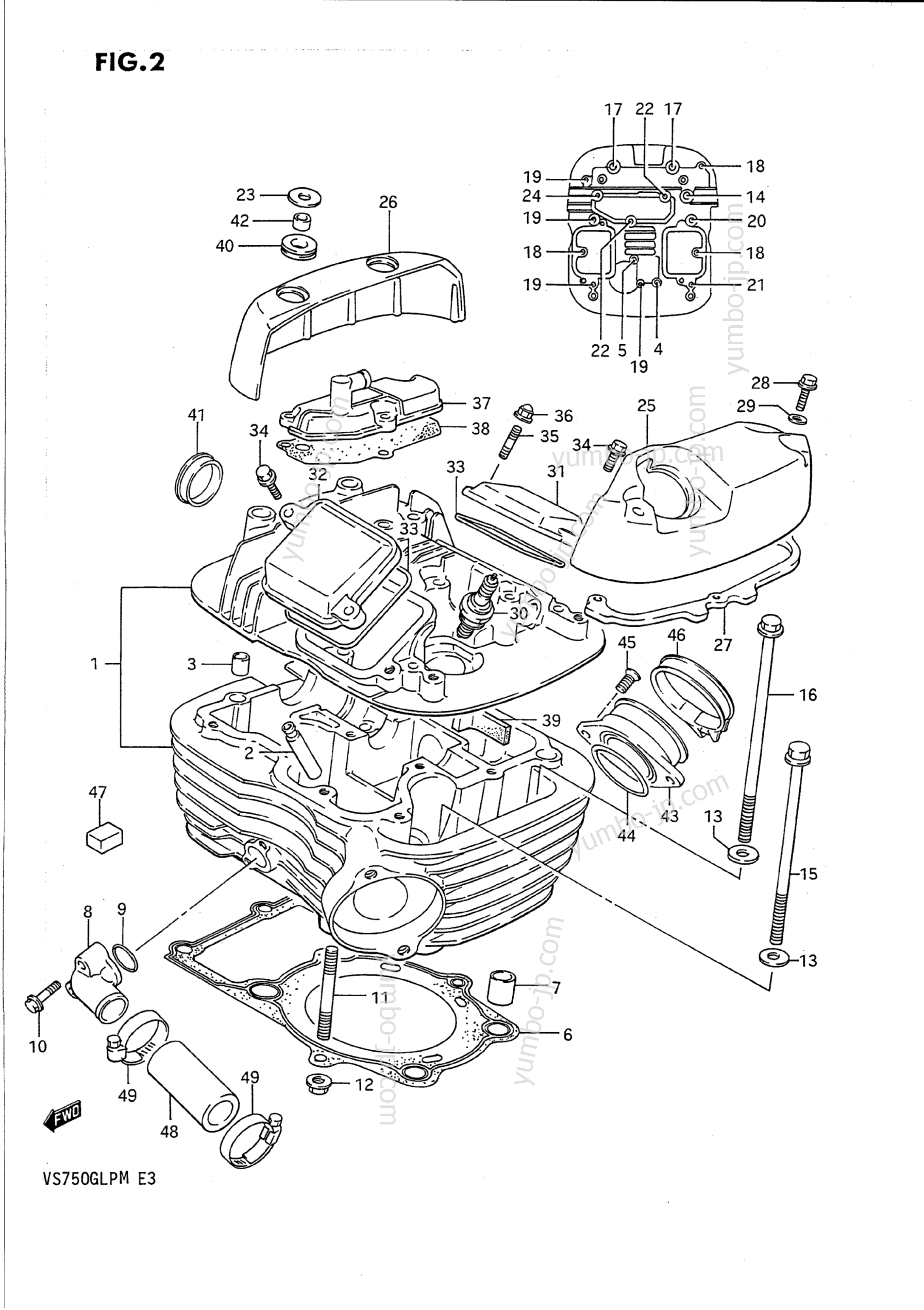 CYLINDER HEAD (REAR) for motorcycles SUZUKI Intruder (VS750GLP) 1988 year