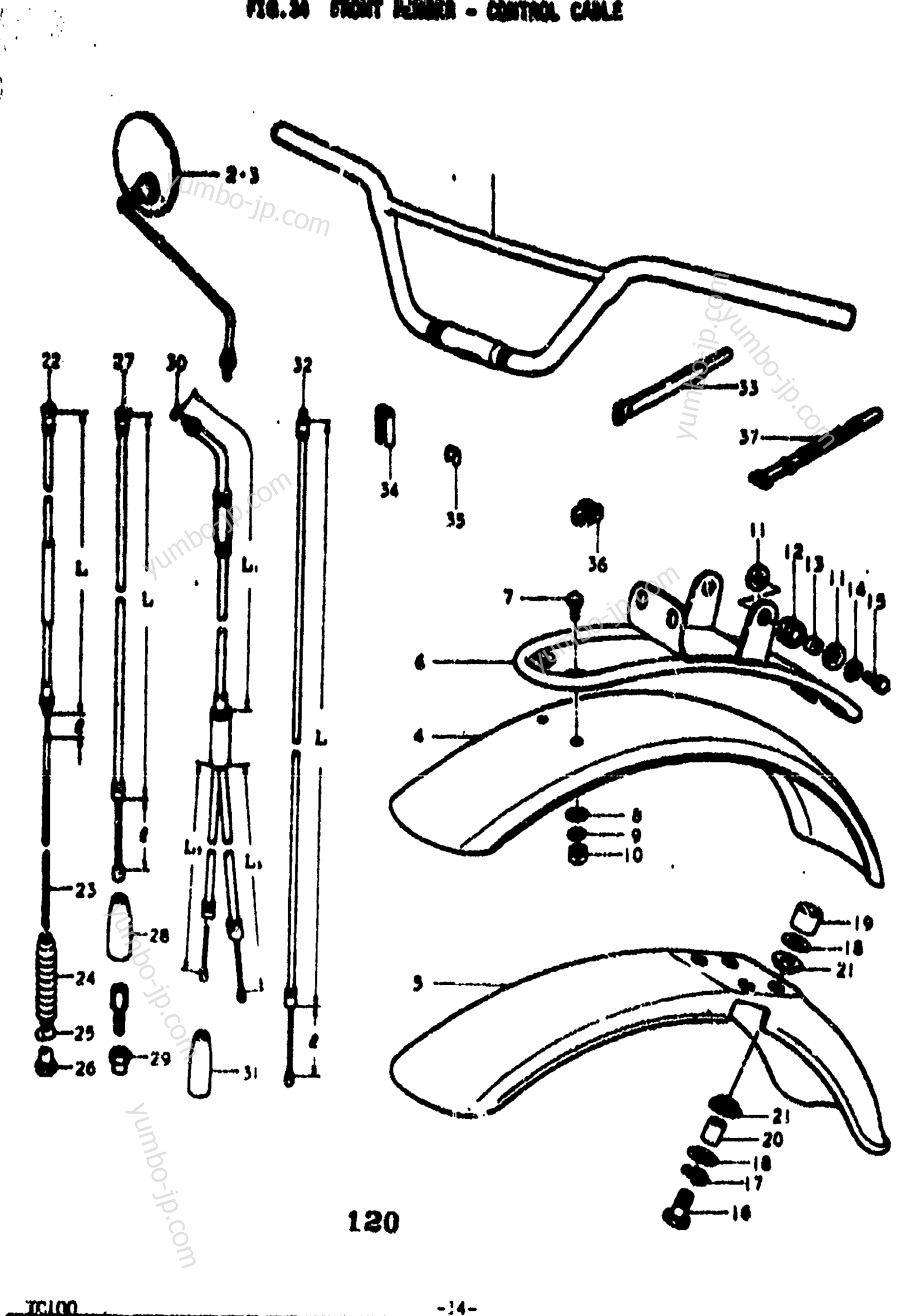 FRONT FENDER - CONTROL CABLE для мотоциклов SUZUKI TC100 1973 г.