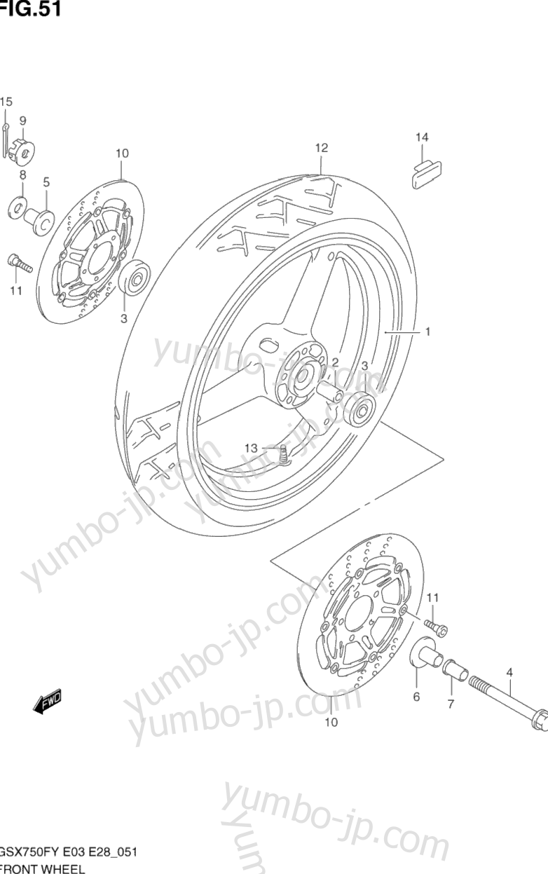 FRONT WHEEL (MODEL W/X/Y/K1/K2) for motorcycles SUZUKI Katana (GSX750F) 2003 year