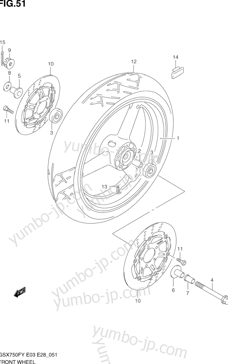 FRONT WHEEL (MODEL W/X/Y/K1/K2) for motorcycles SUZUKI Katana (GSX750F) 2001 year