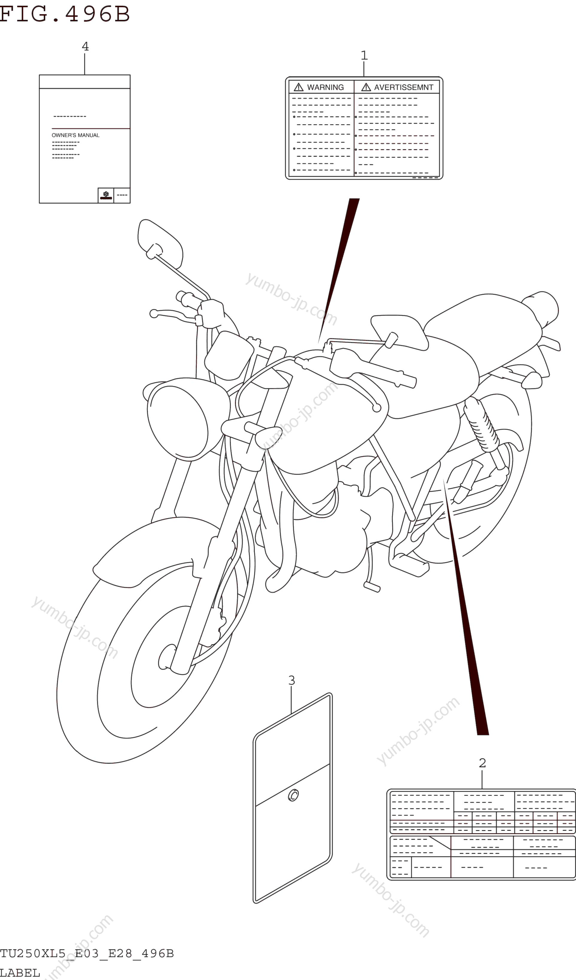 LABEL (TU250XL5 E28) for motorcycles SUZUKI TU250X 2015 year