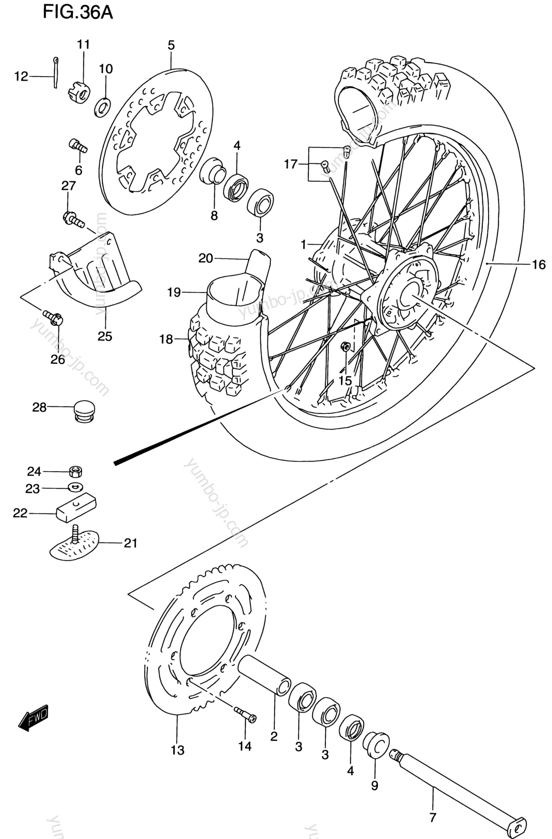 REAR WHEEL (MODEL Y) for motorcycles SUZUKI RM250 2000 year
