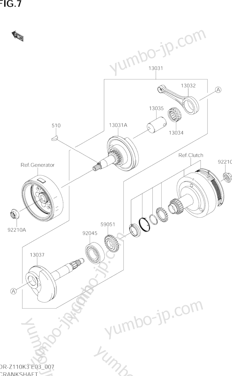 Коленвал и поршневая группа для мотоциклов SUZUKI DR-Z110 2004 г.