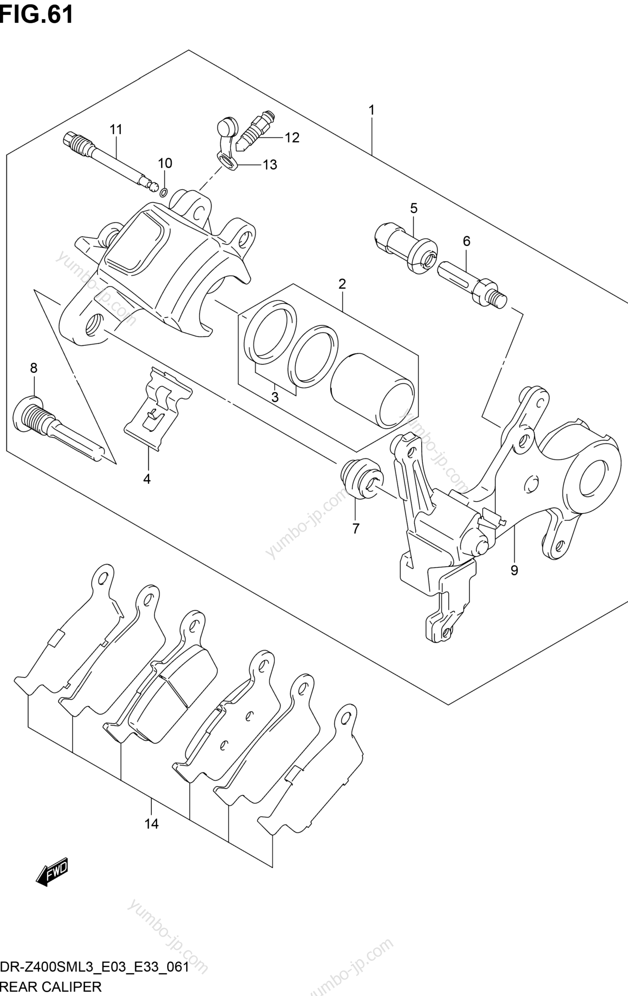 REAR CALIPER for motorcycles SUZUKI DR-Z400SM 2013 year