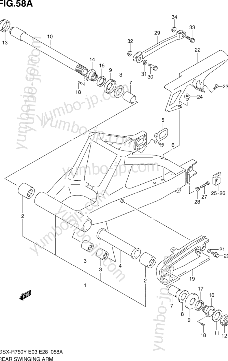 REAR SWINGING ARM (MODEL K2/K3) for motorcycles SUZUKI GSX-R750 2000 year