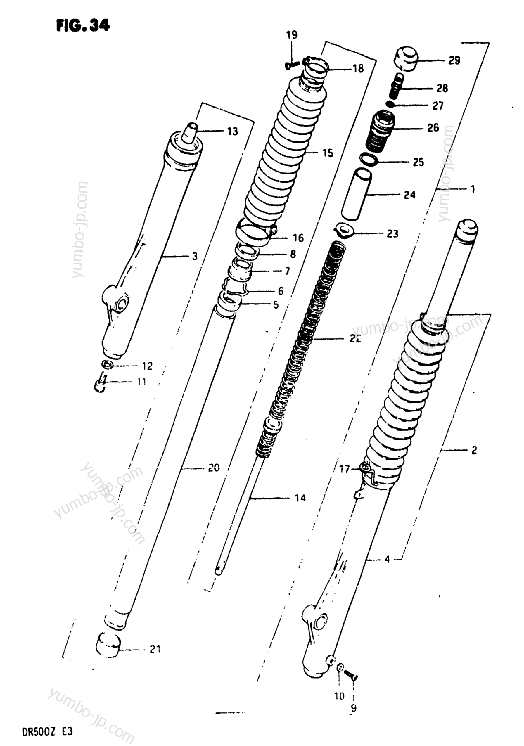 FRONT FORK (MODEL Z) for motorcycles SUZUKI DR500 1981 year