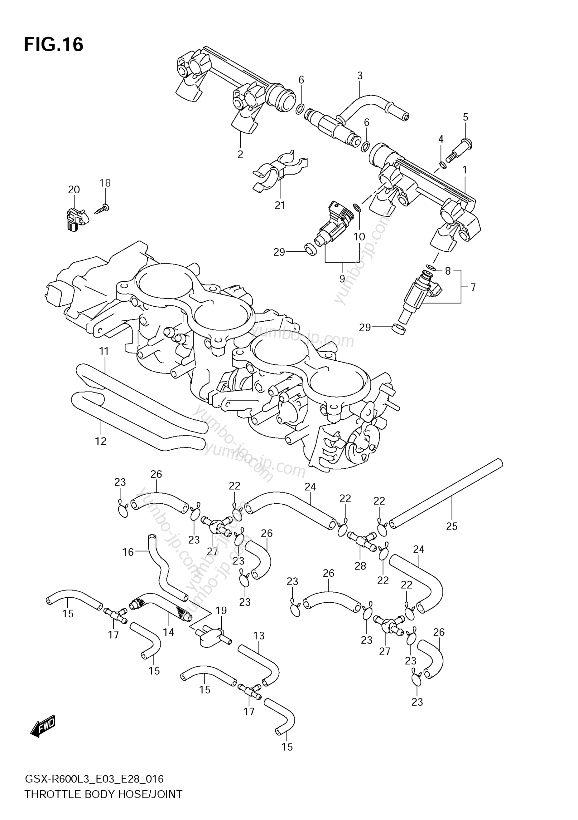 THROTTLE BODY HOSE/JOINT (GSX-R600L3 E33) для мотоциклов SUZUKI GSX-R600 2013 г.