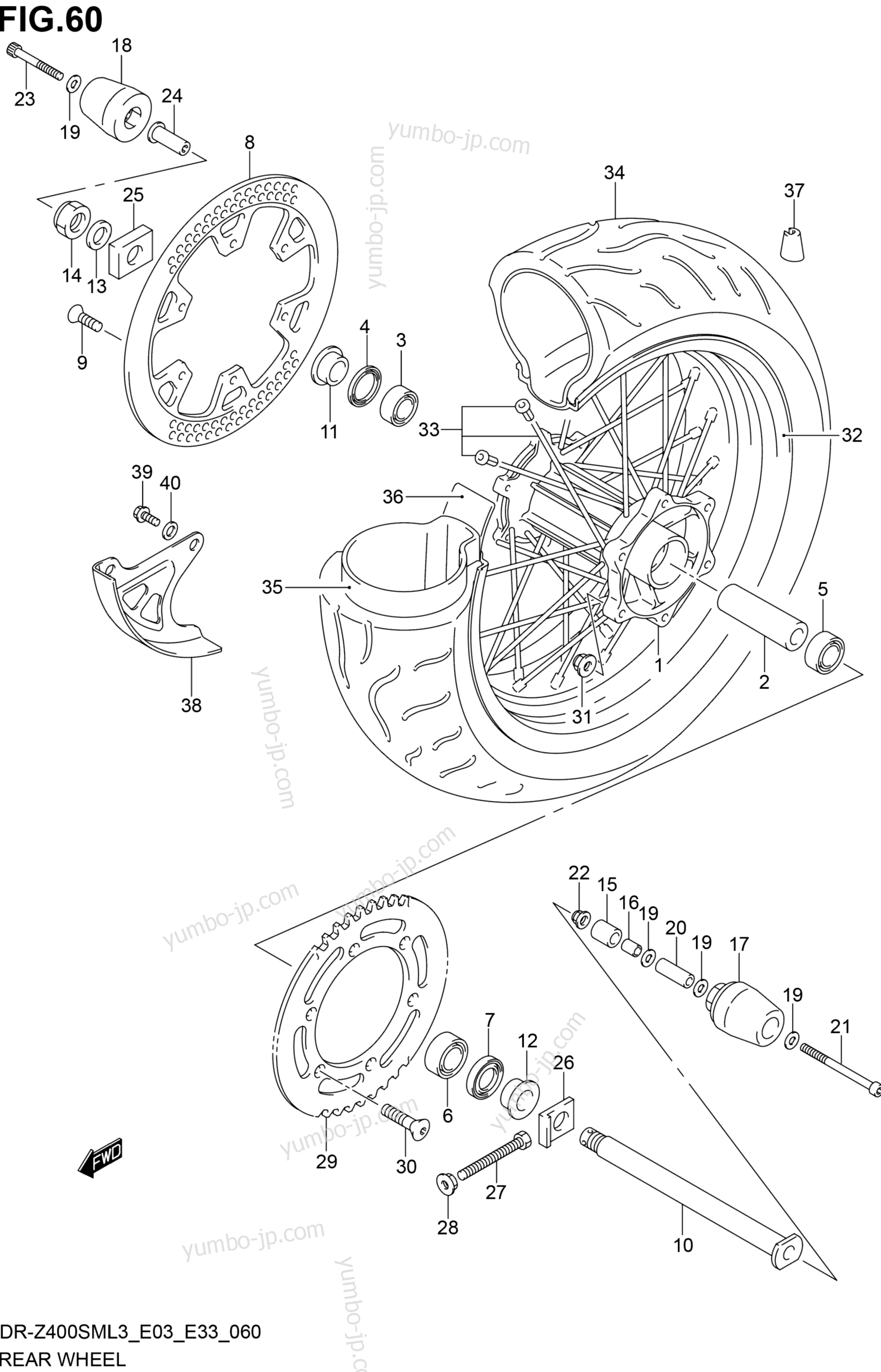 REAR WHEEL for motorcycles SUZUKI DR-Z400SM 2013 year