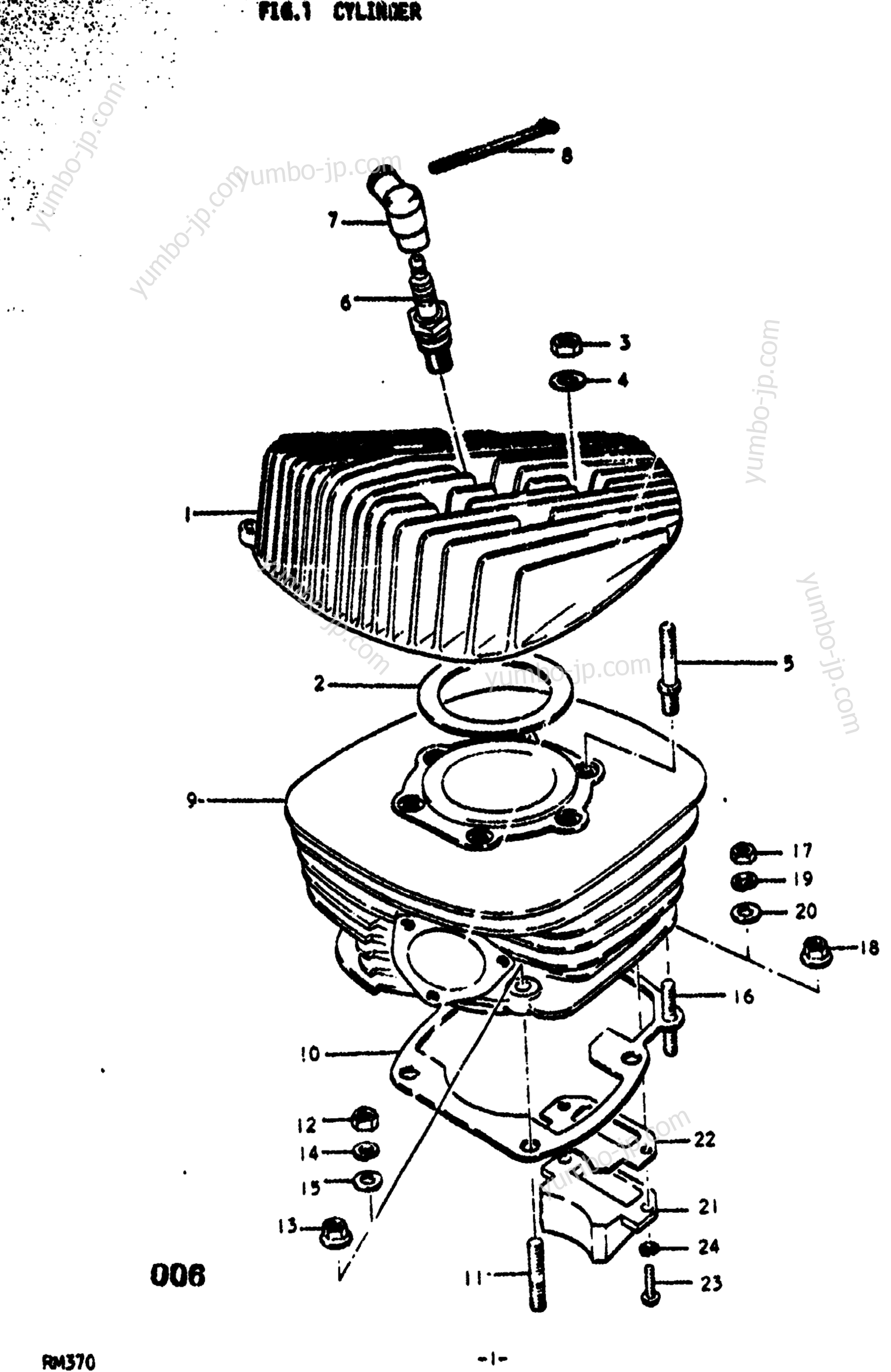 Блок цилиндров для мотоциклов SUZUKI RM370 1976 г.
