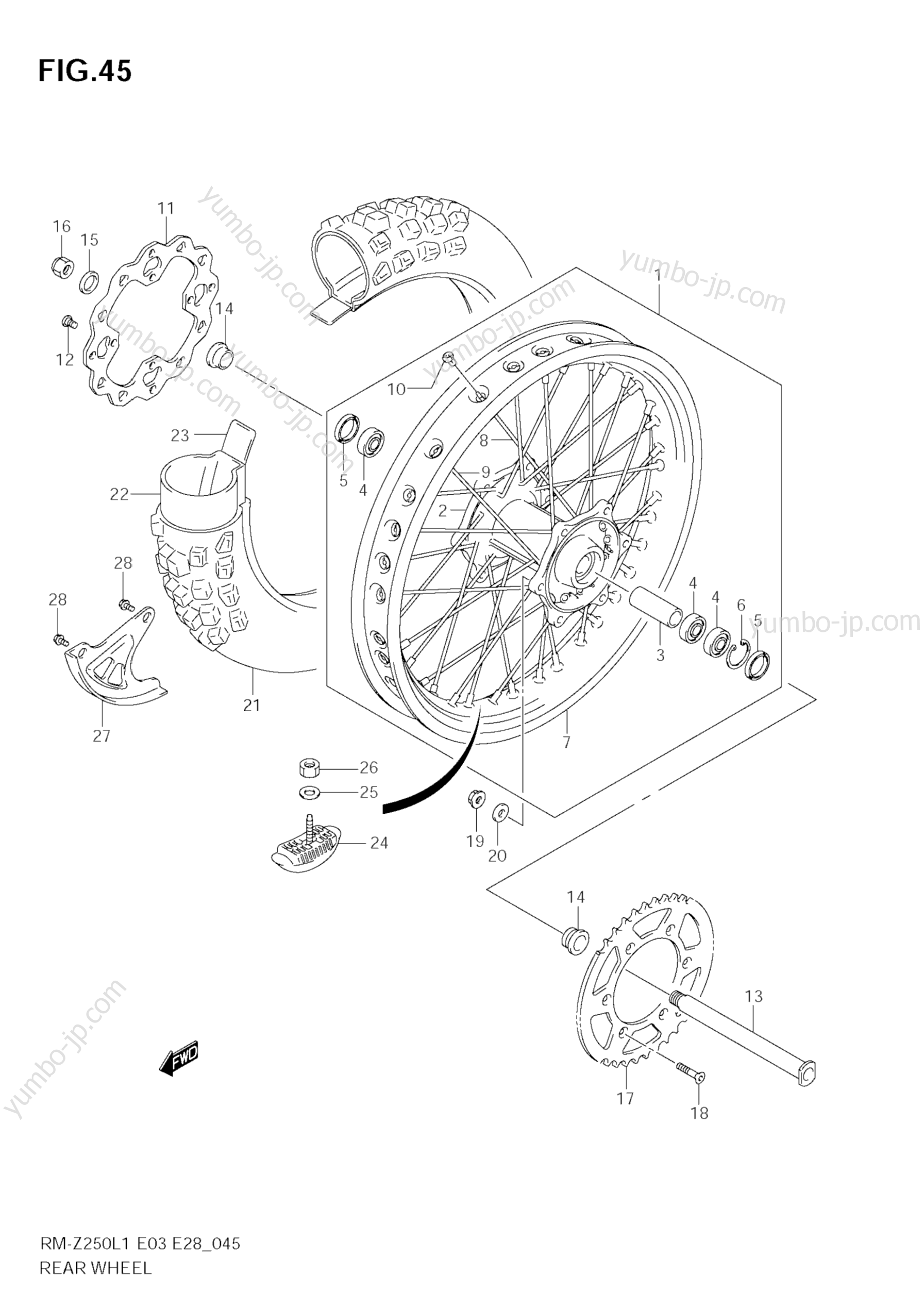 REAR WHEEL for motorcycles SUZUKI RM-Z250 2011 year