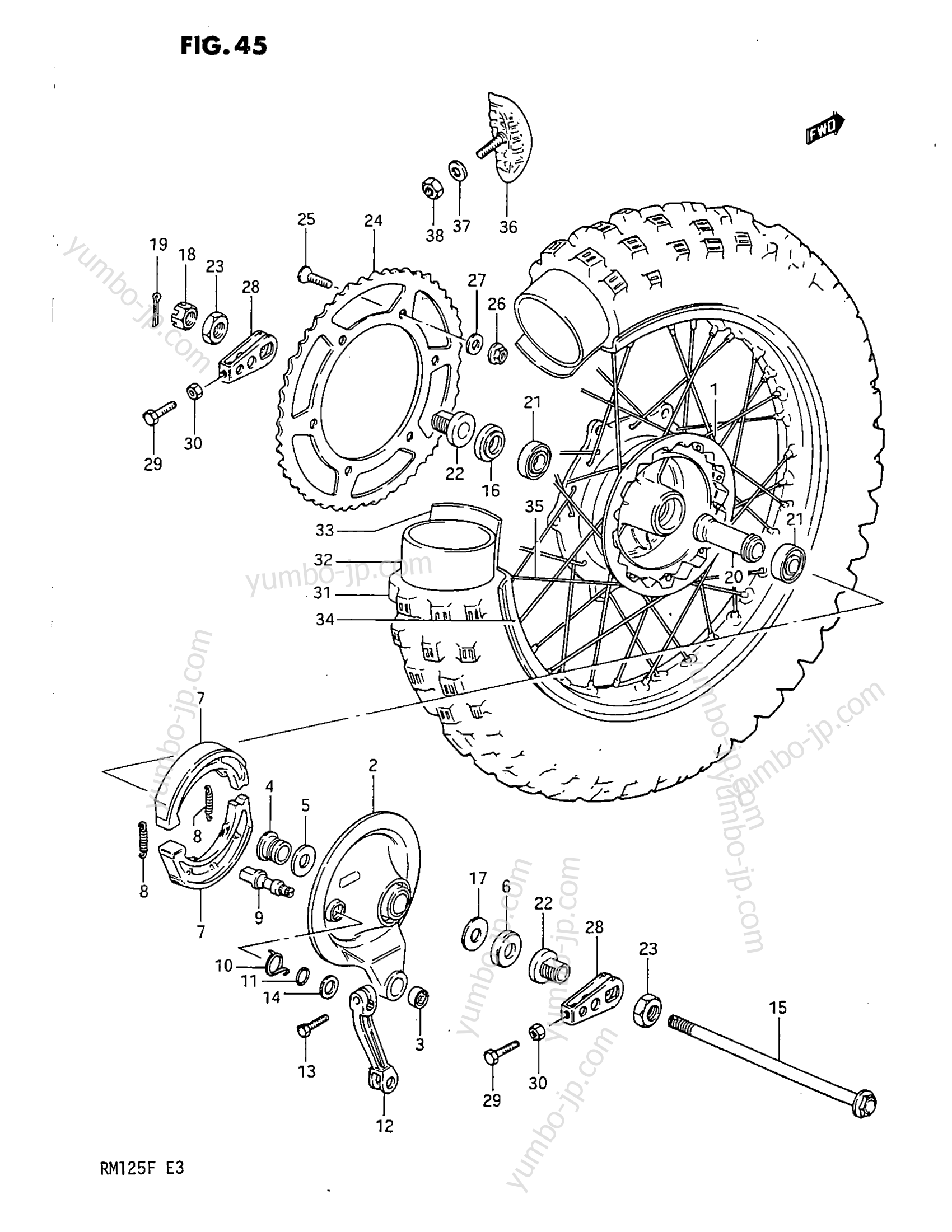 REAR WHEEL (MODEL F) для мотоциклов SUZUKI RM125 1984 г.