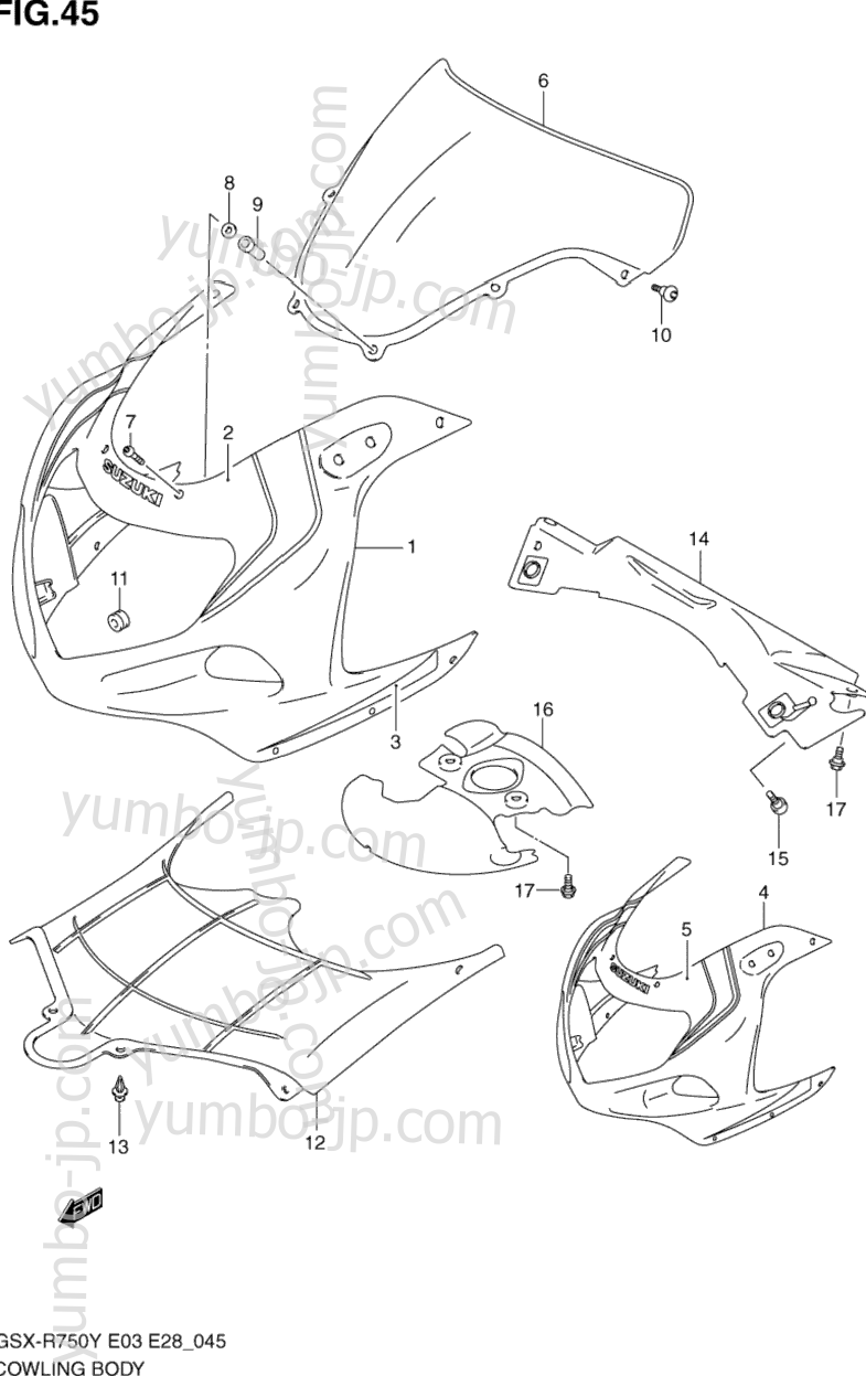 COWLING BODY (MODEL Y) для мотоциклов SUZUKI GSX-R750 2000 г.