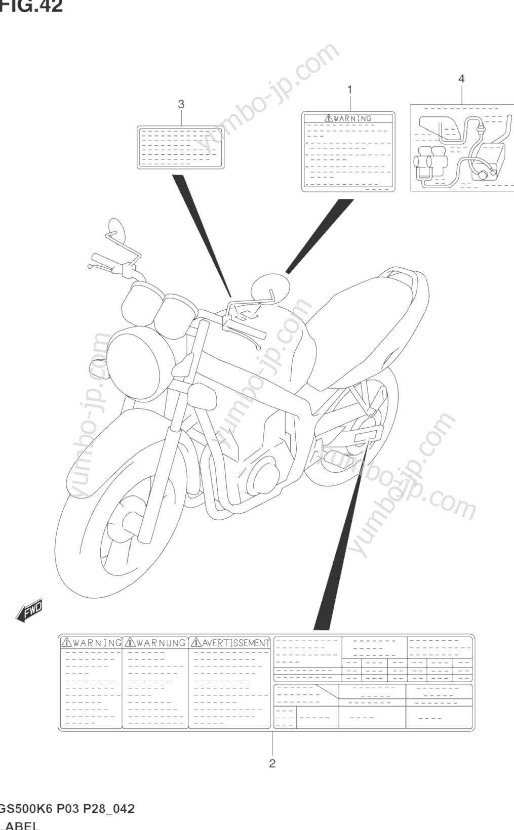 LABEL (NOT FOR U.S. MARKET) for motorcycles SUZUKI GS500F 2005 year