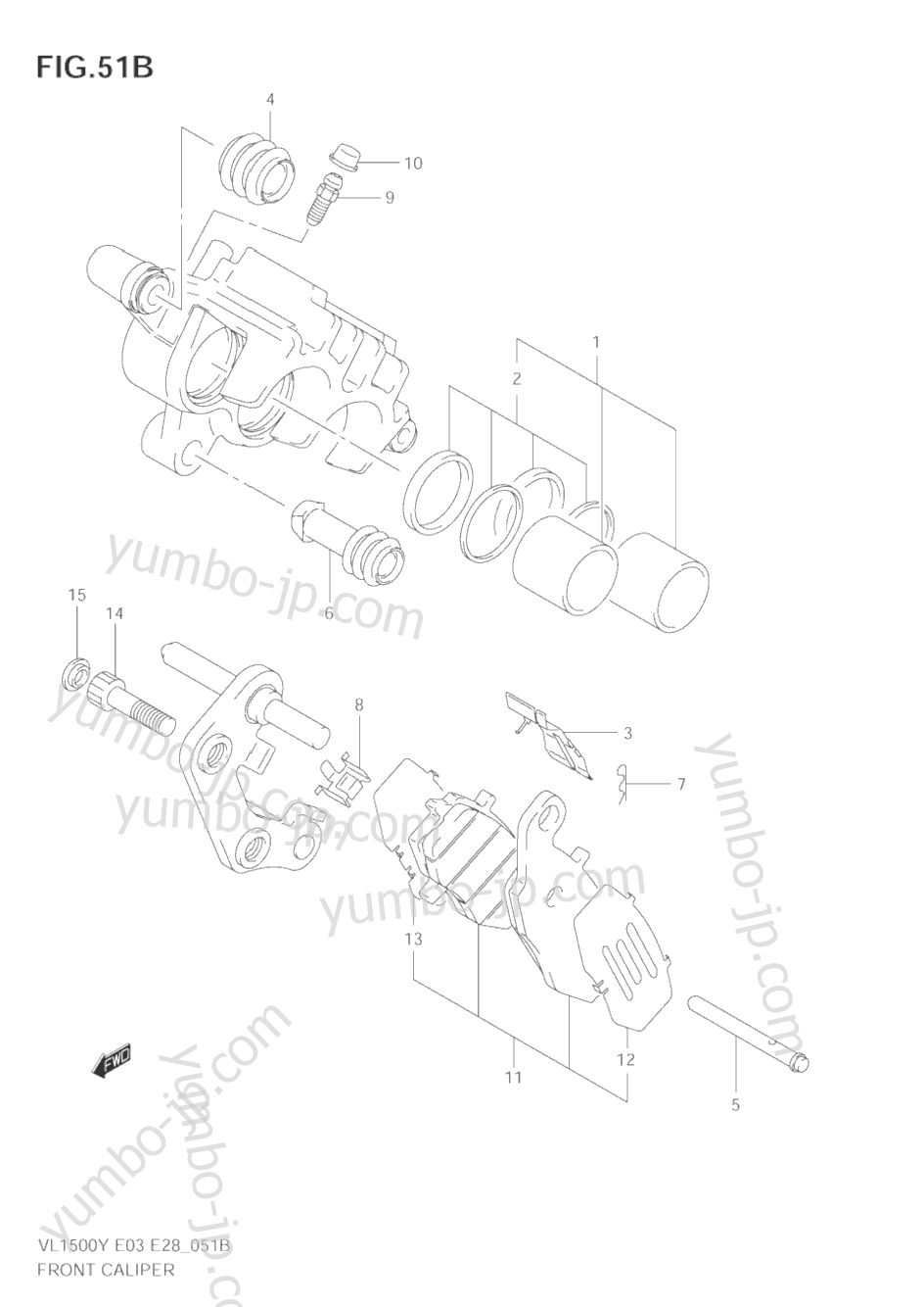 FRONT CALIPER (MODEL K2/K3/K4) для мотоциклов SUZUKI Intruder (VL1500) 2001 г.